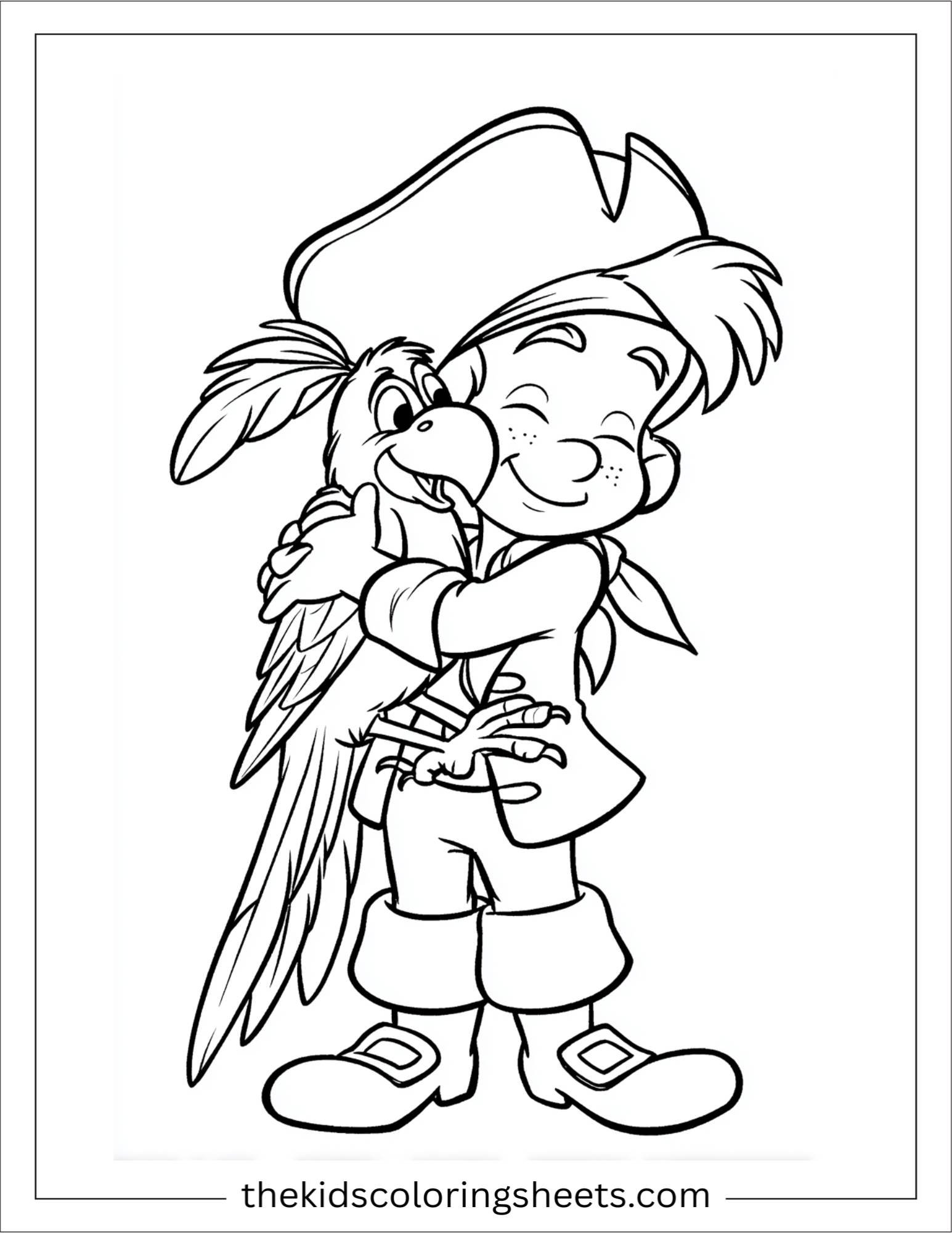 Pirate hugging a parrot