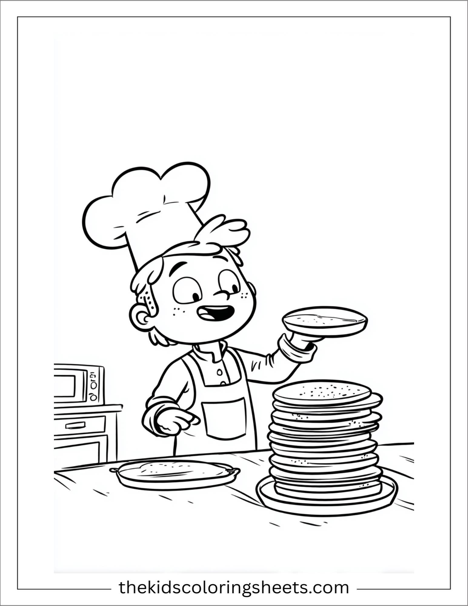 Playful chef flipping pancakes