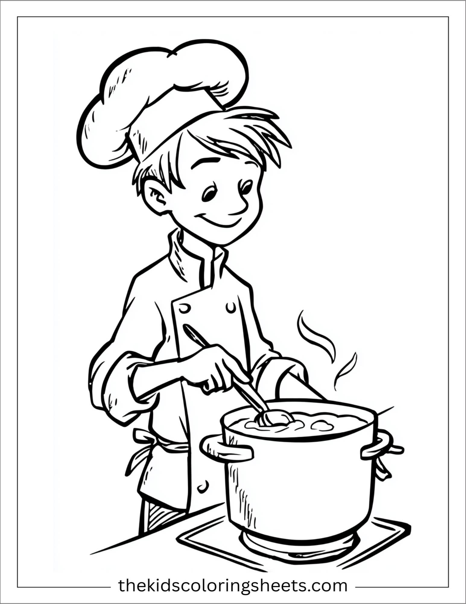 Playful chef stirring soup