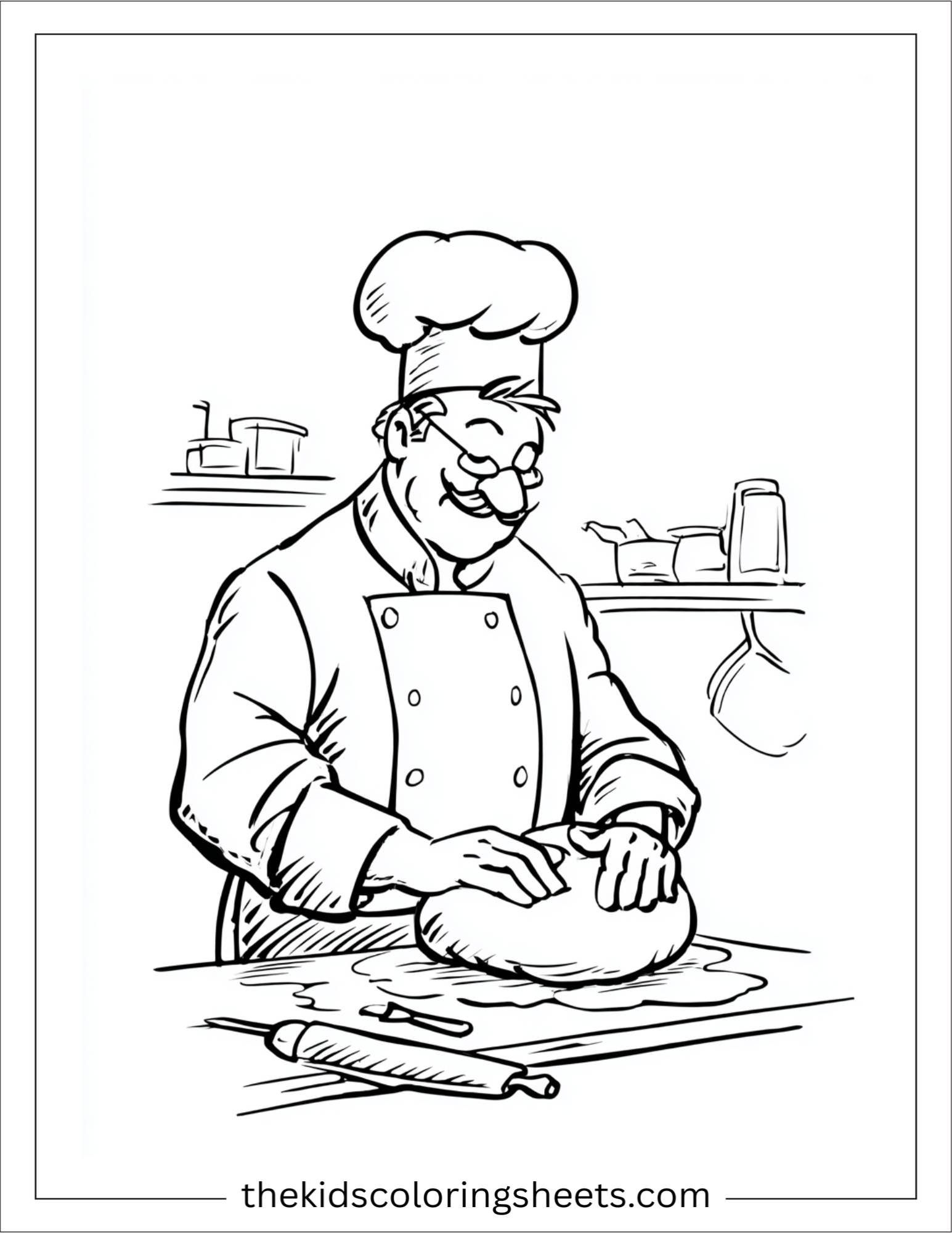 Relaxed chef kneading dough