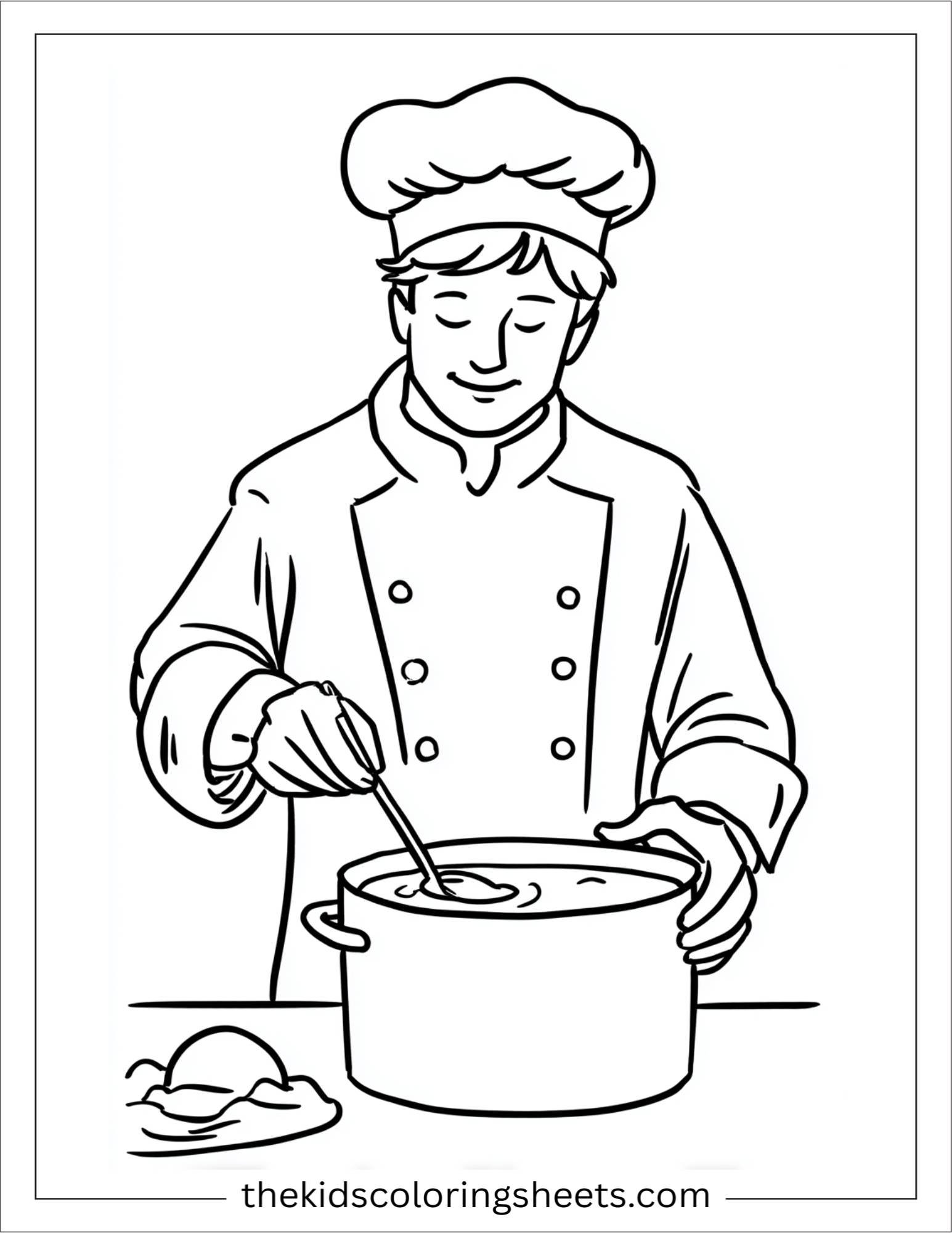 Relaxed chef stirring soup