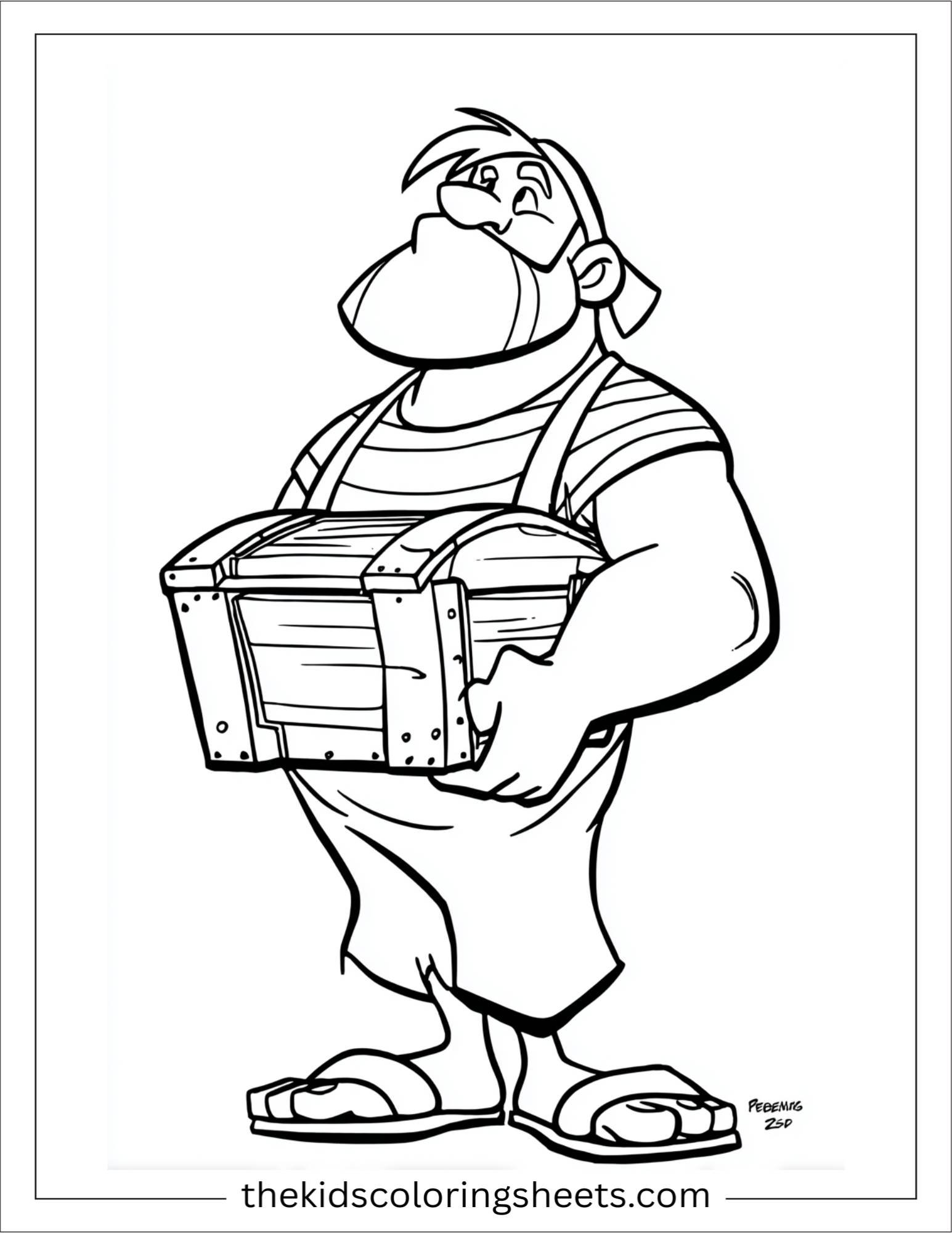 Sinbad the sailor carrying treasure chest