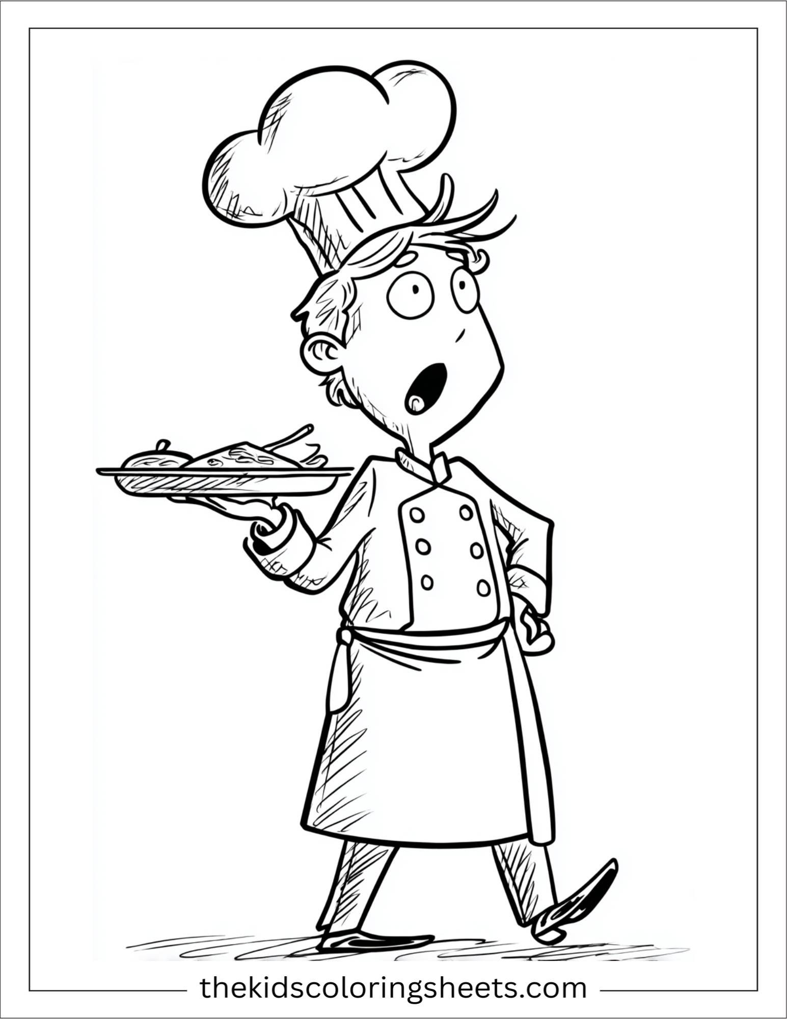 Surprised chef carrying a tray