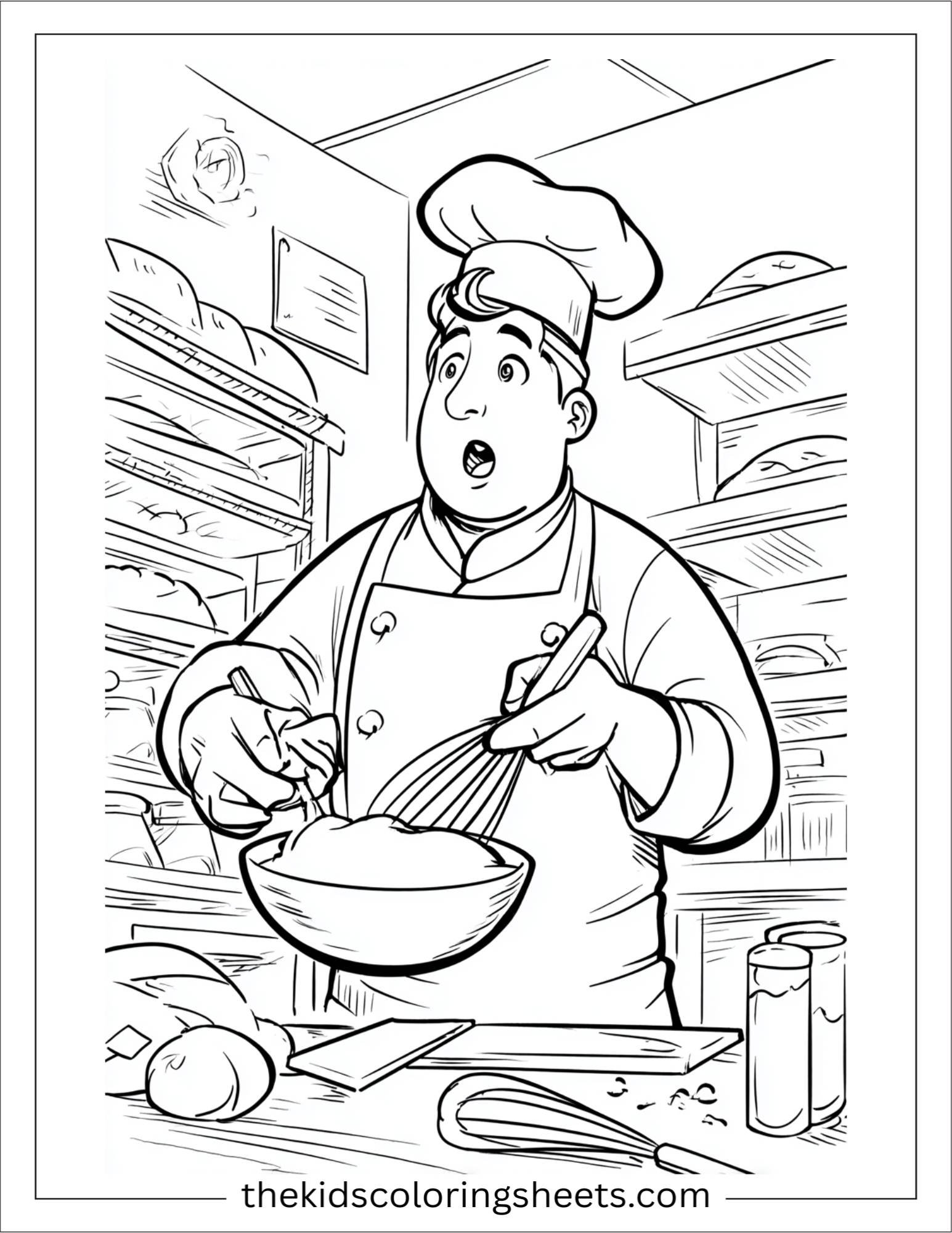 Surprised chef whisking batter