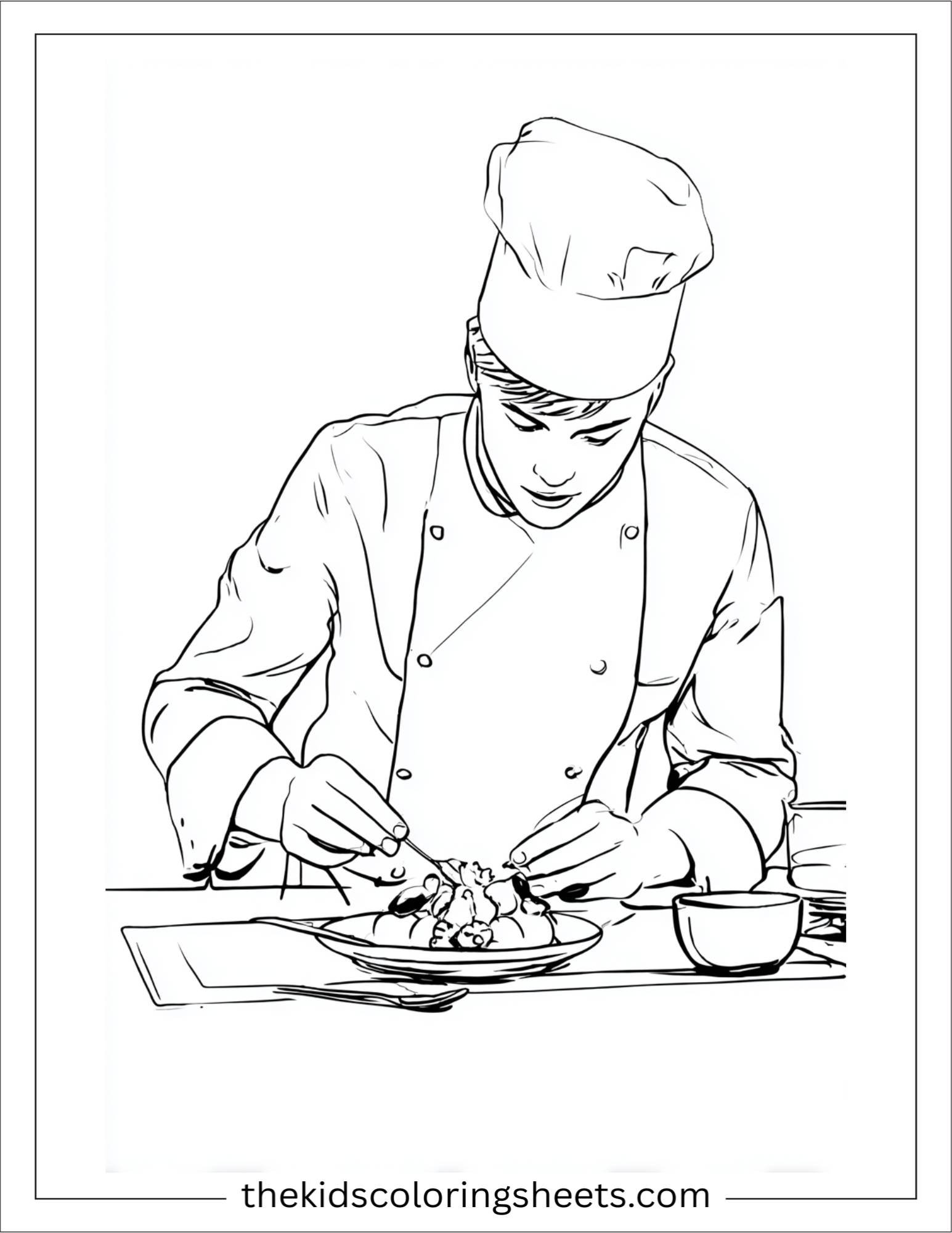 Thankful chef plating dessert