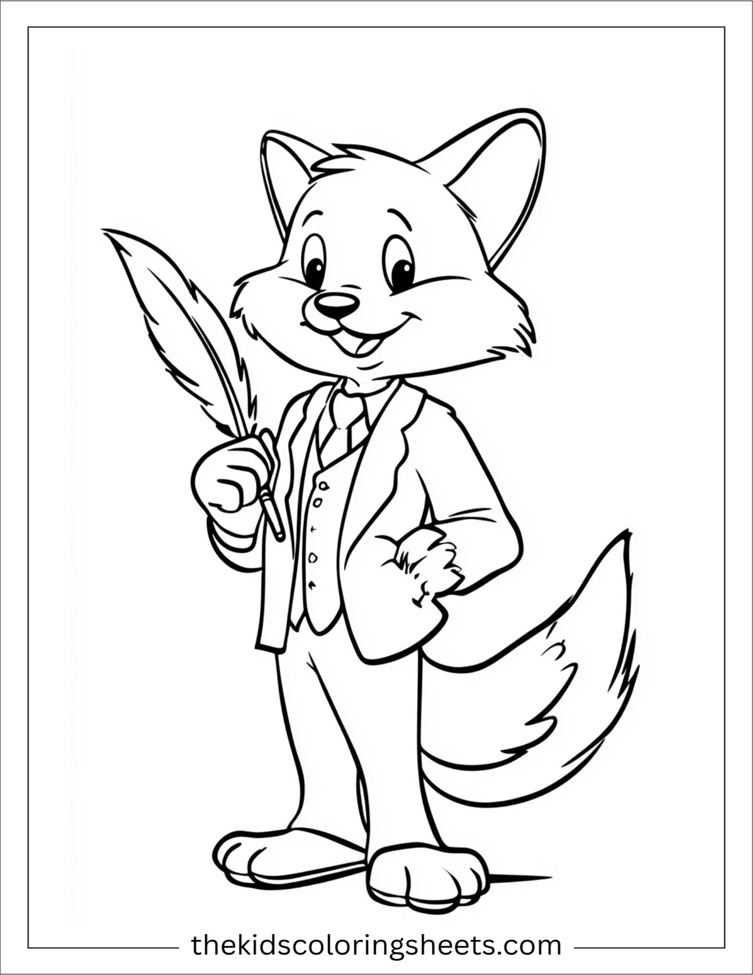 The clever fox holding feather pen