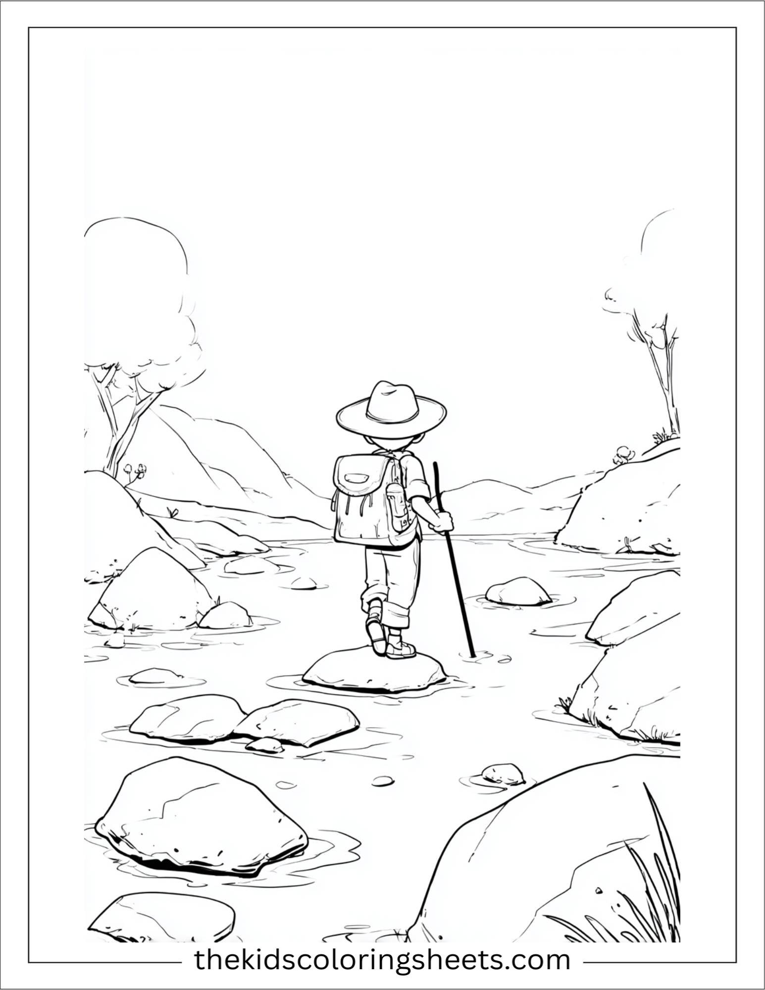 The explorer crossing river