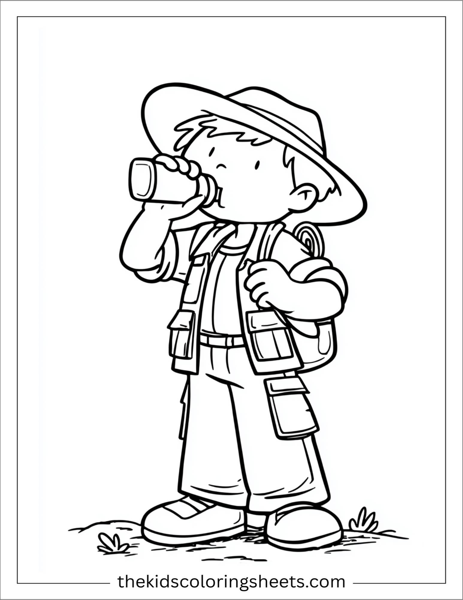 The explorer drinking from canteen