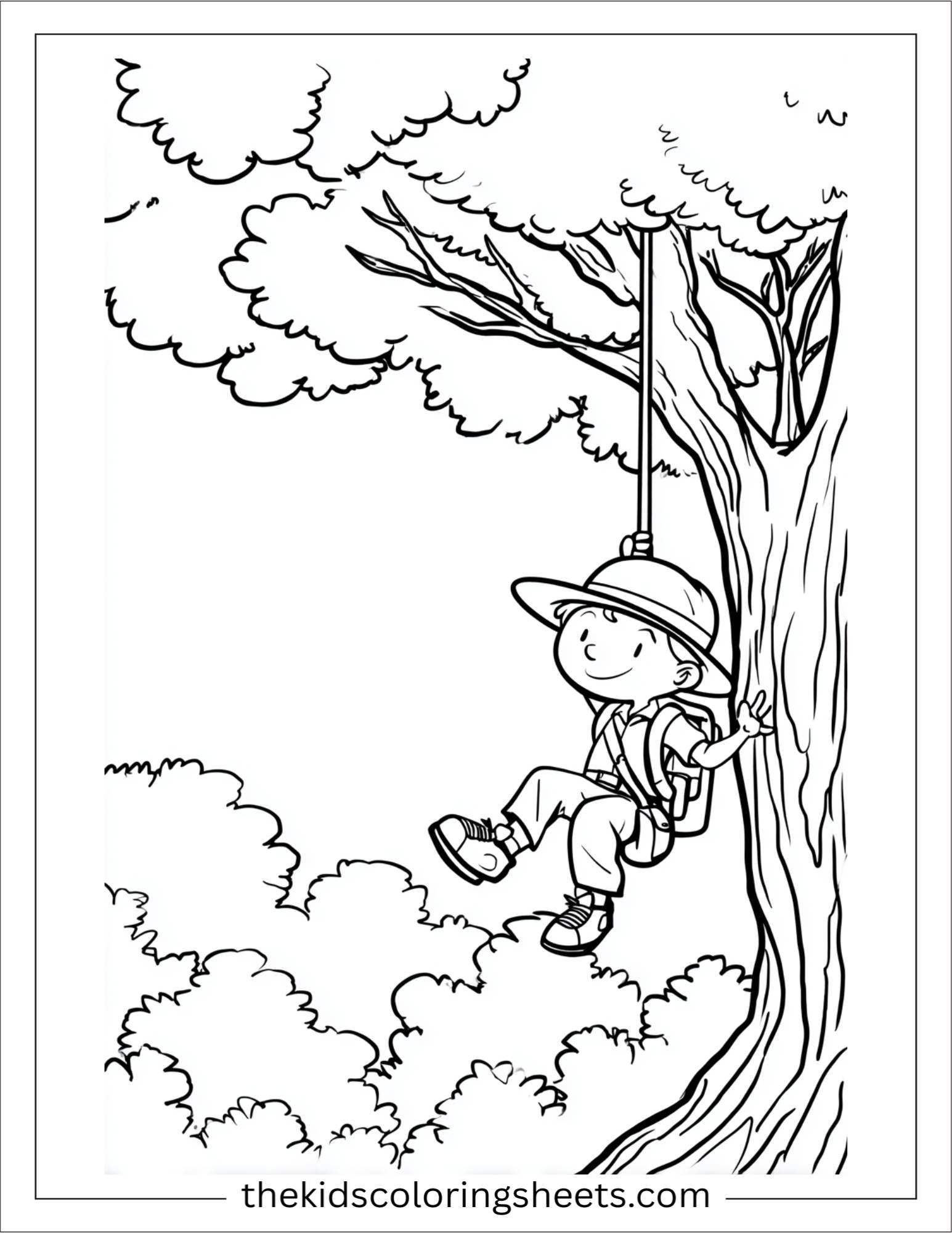 The explorer hanging from vine