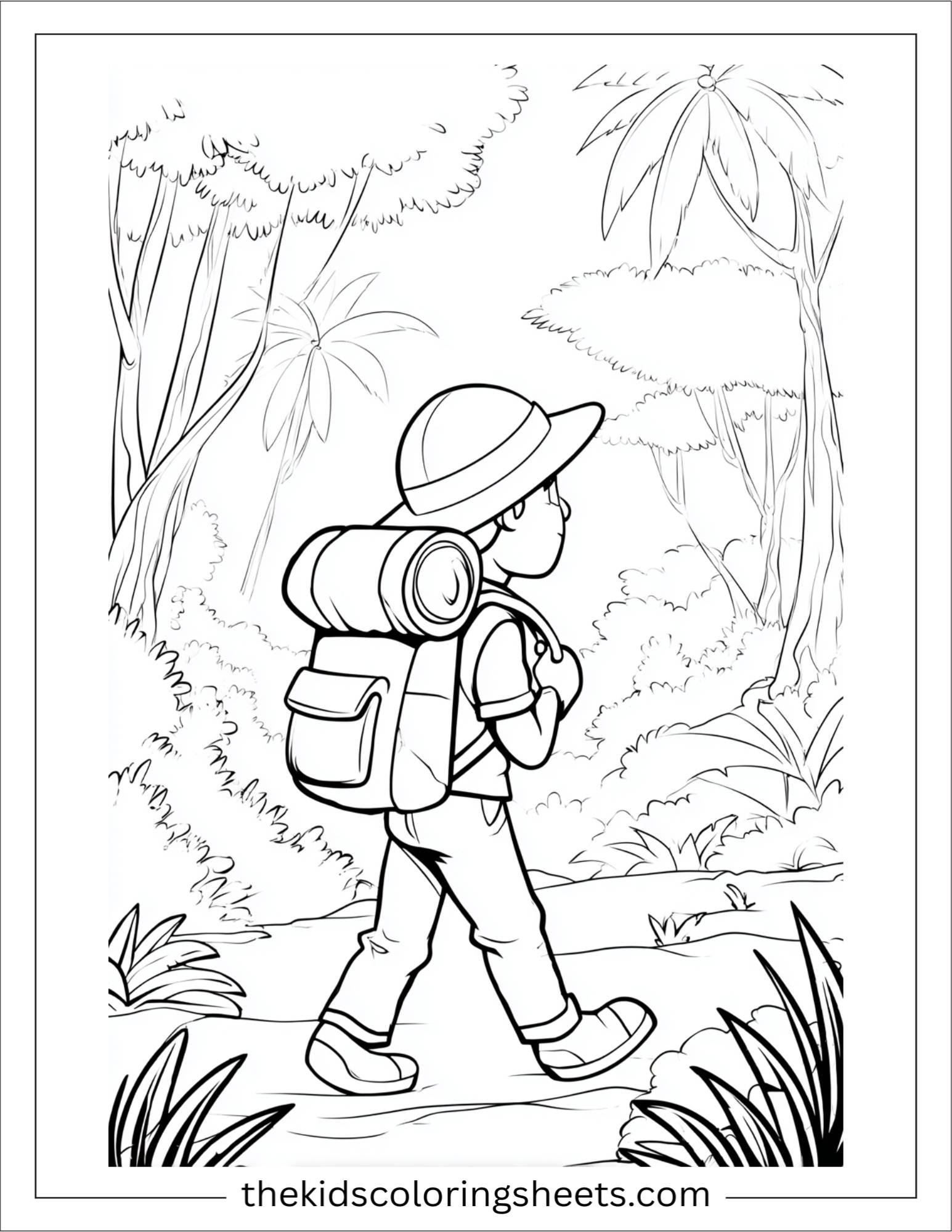 The explorer hiking in jungle