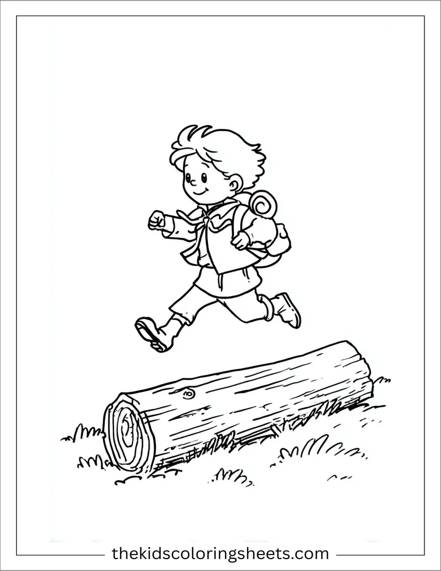 The explorer jumping over log