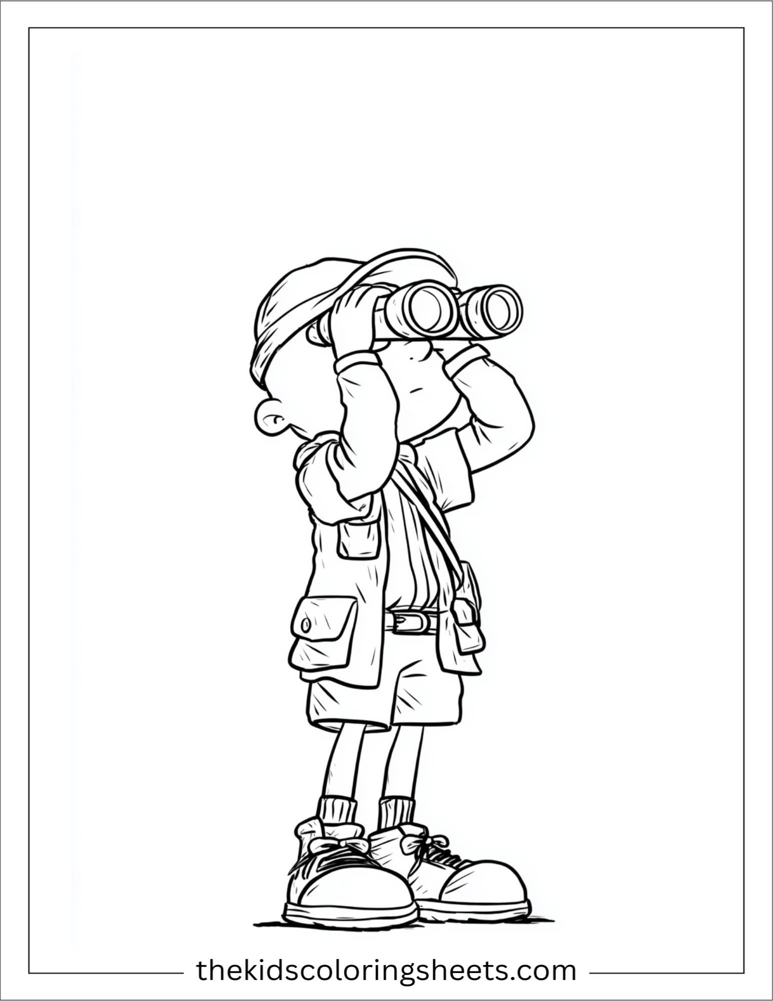 The explorer looking through binoculars