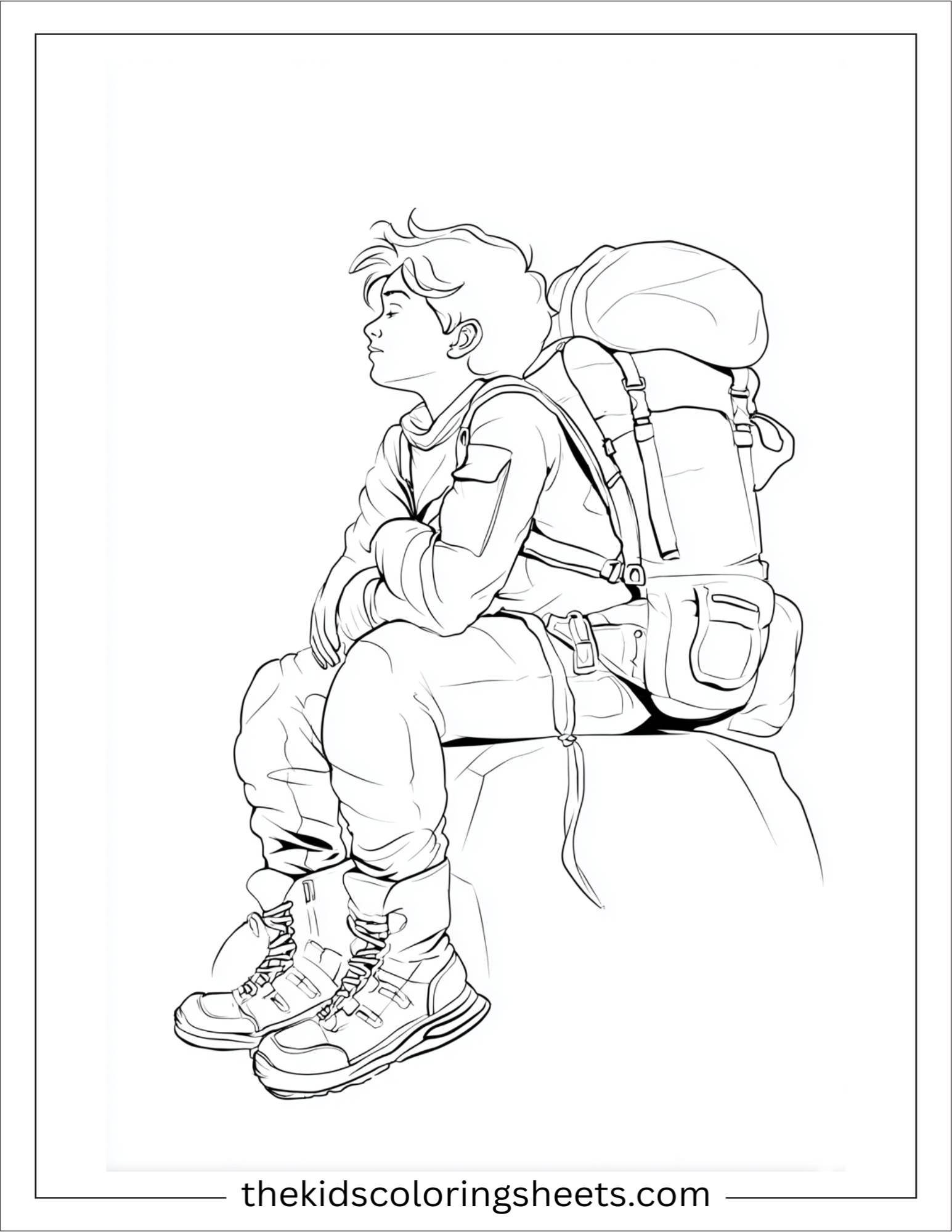 The explorer resting with backpack