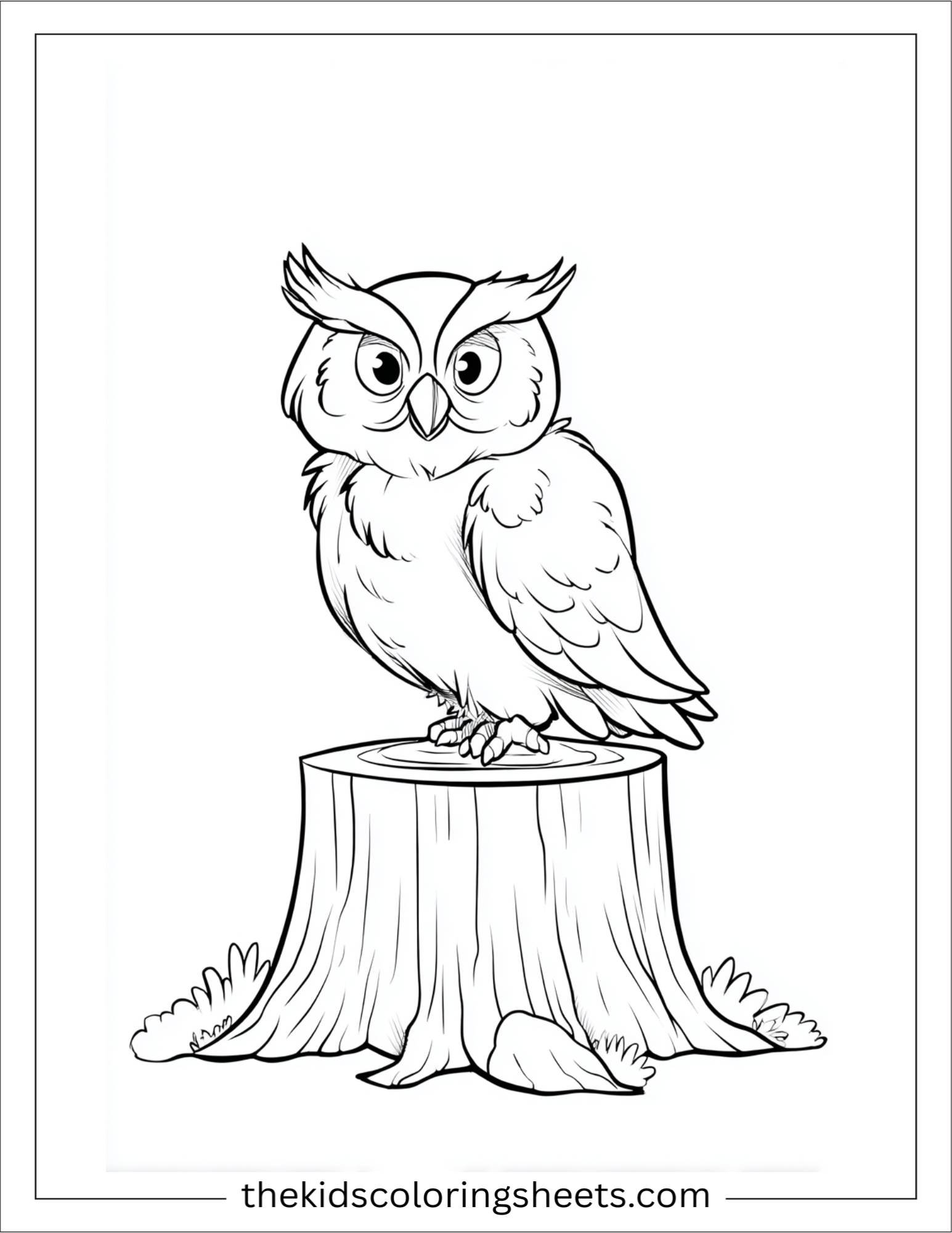 The wise owl balancing on tree stump