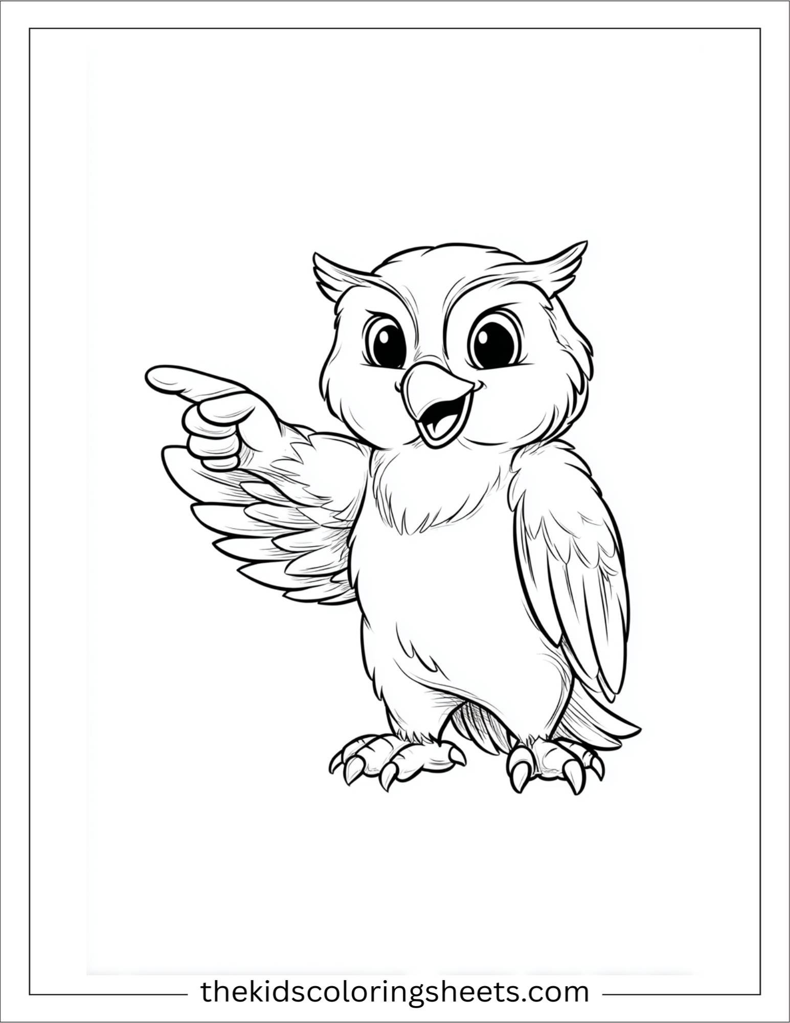 The wise owl pointing with wing
