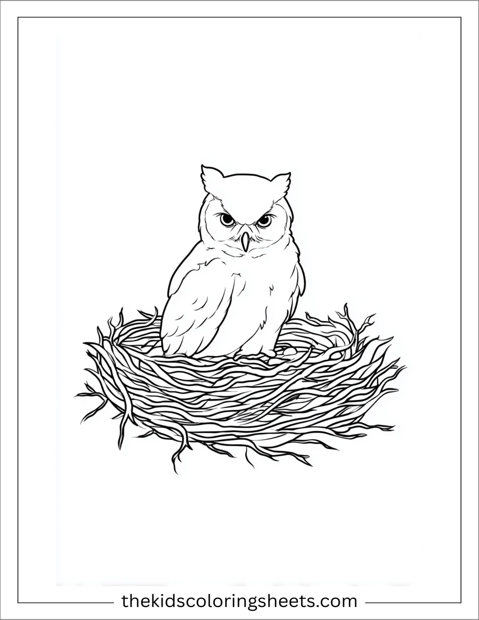 The wise owl standing in nest