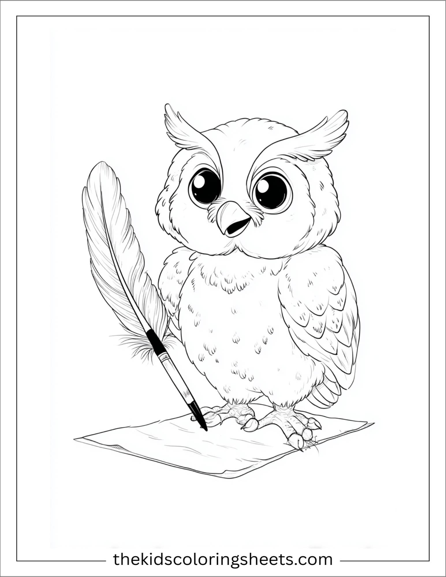 The wise owl writing with feather