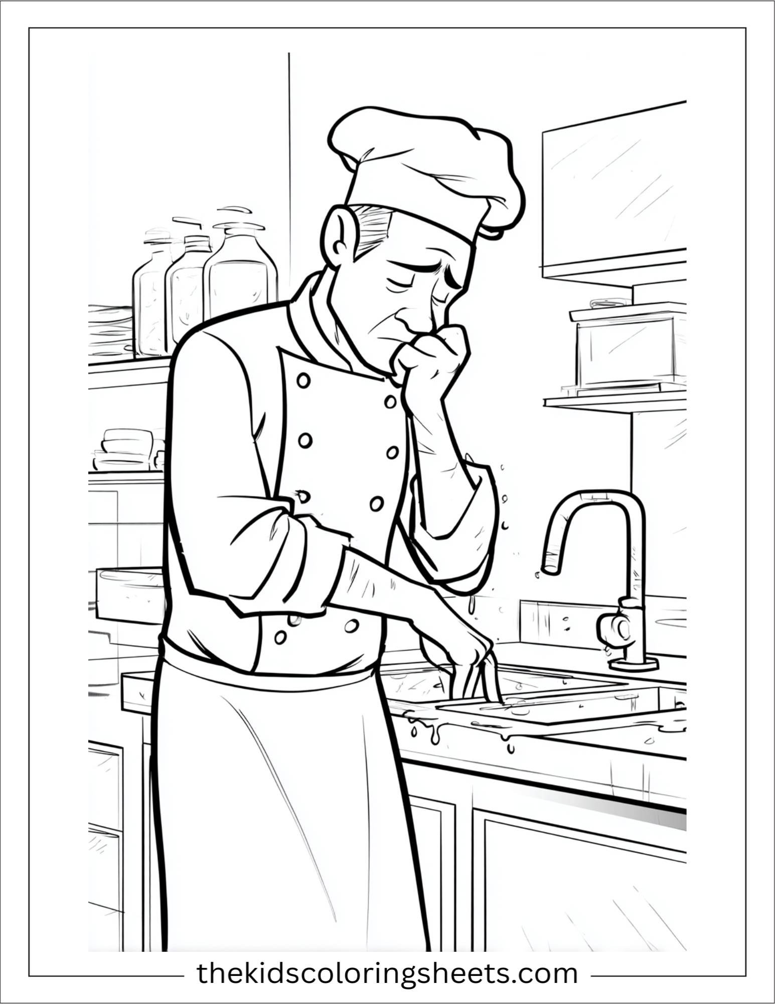 Thoughtful chef washing hands