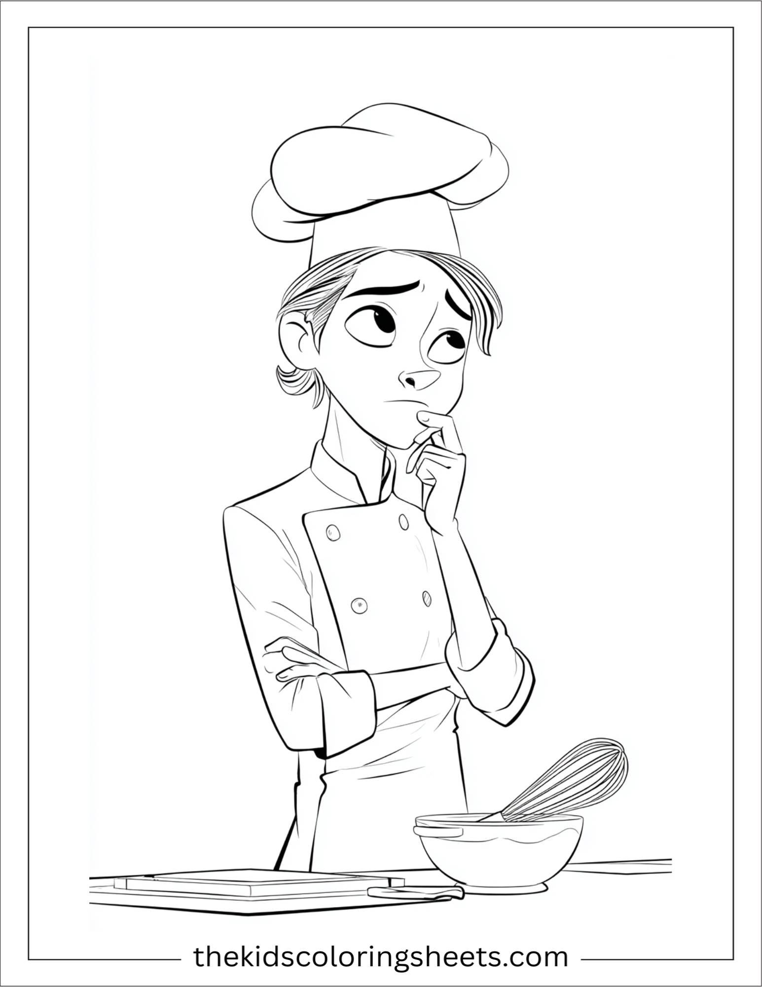 Thoughtful chef whisking batter