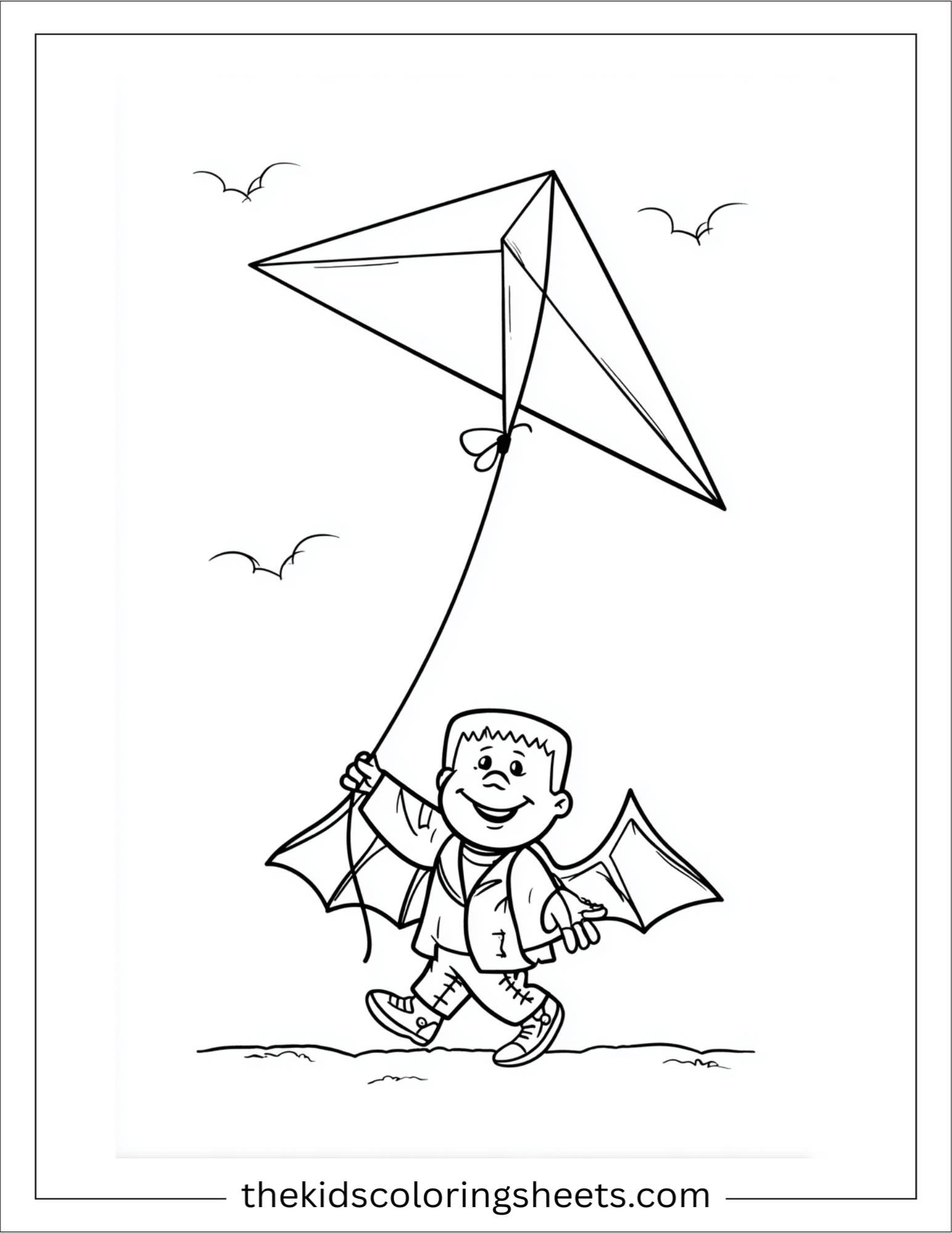At Halloween, Frankenstein flying a kite