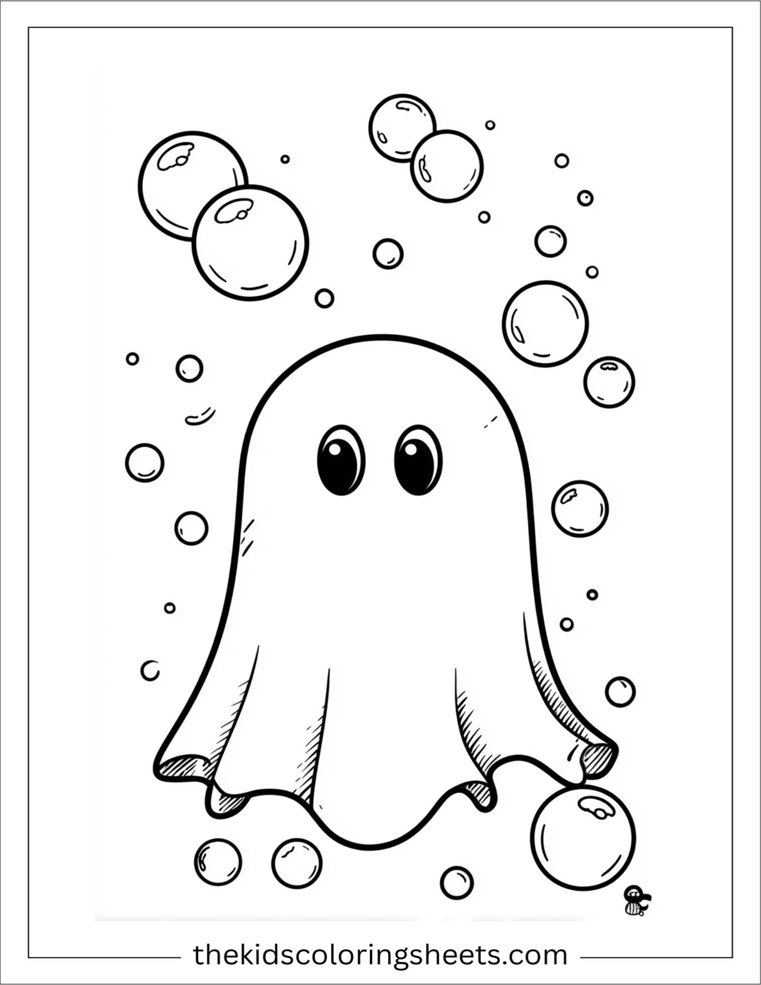 At Halloween, ghost blowing bubbles