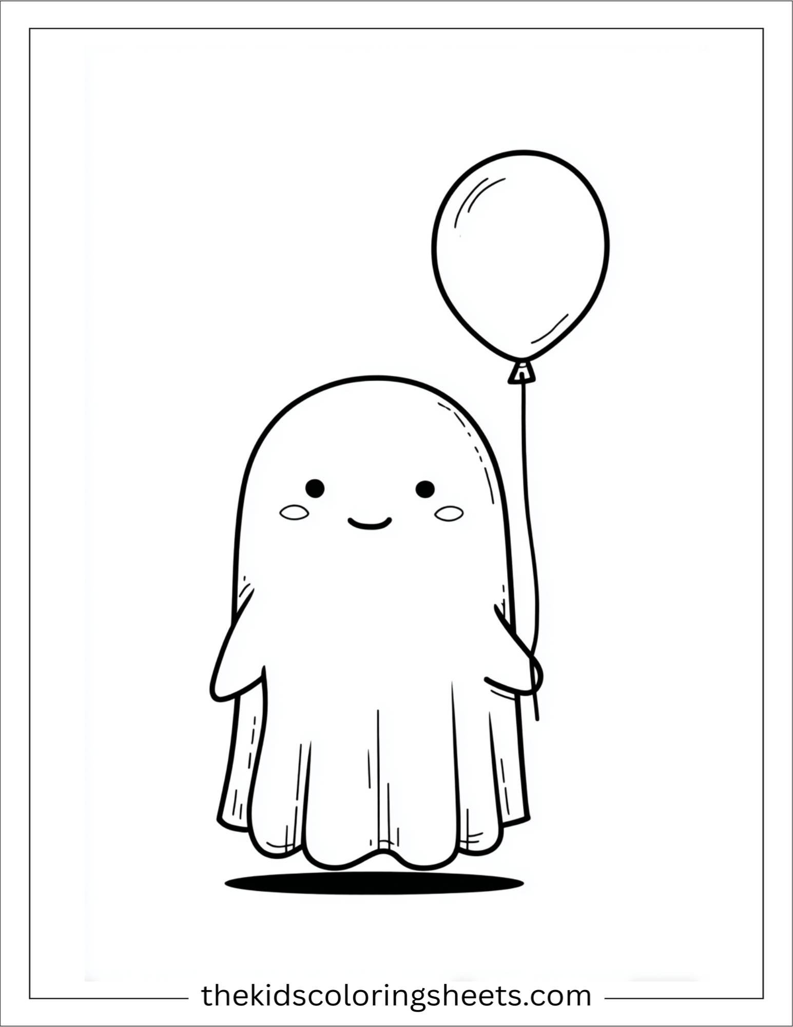 At Halloween, ghoul holding a balloon