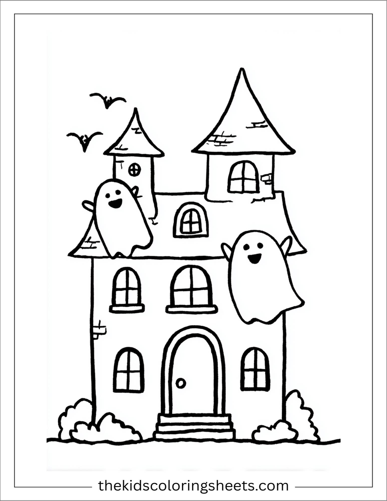 At Halloween, haunted house with friendly ghosts