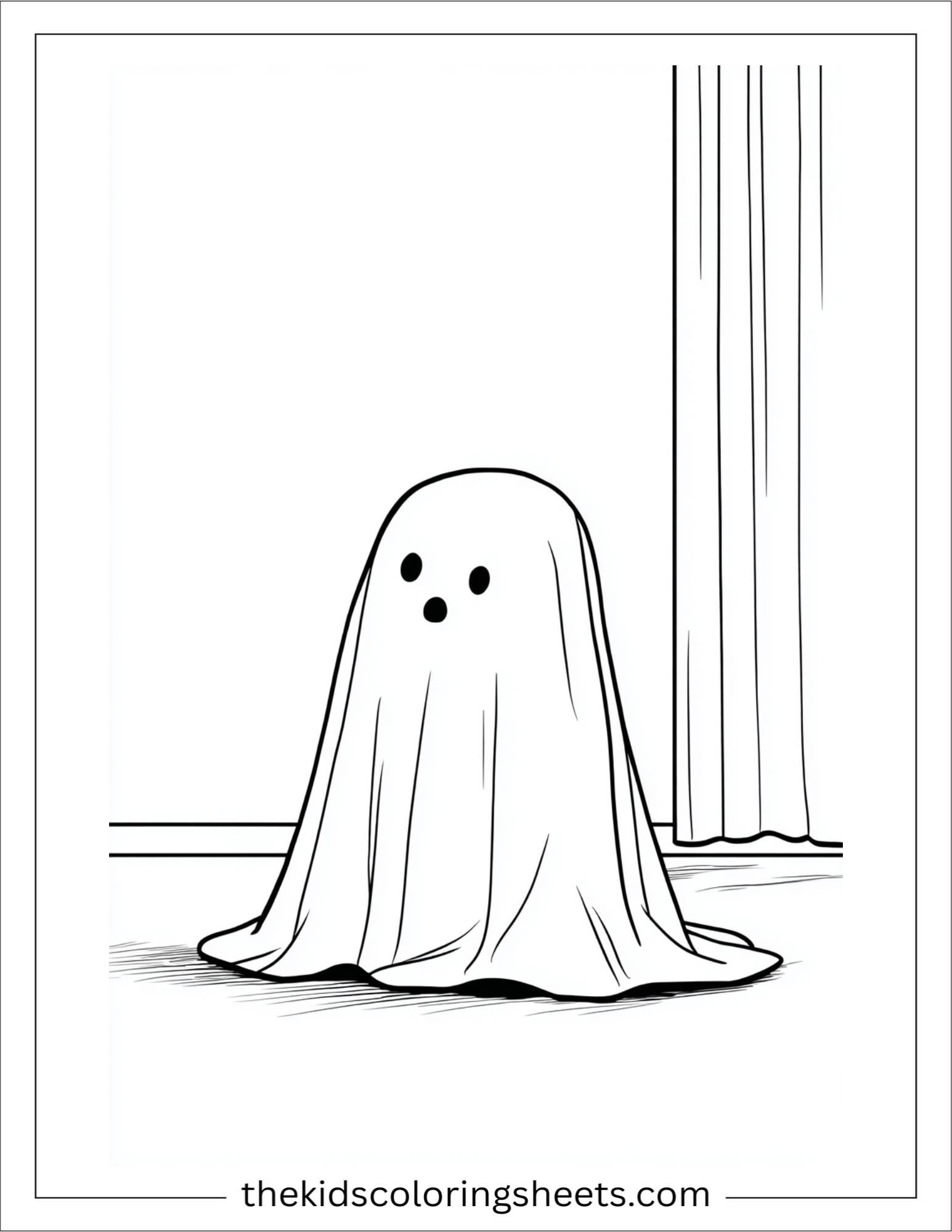 At Halloween, scared ghost hiding under blanket