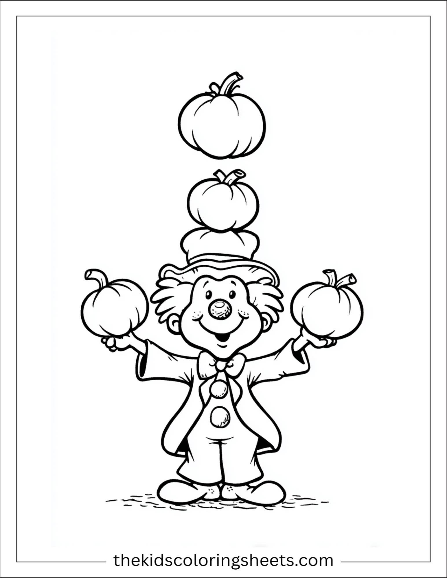 At Halloween, spooky clown juggling pumpkins