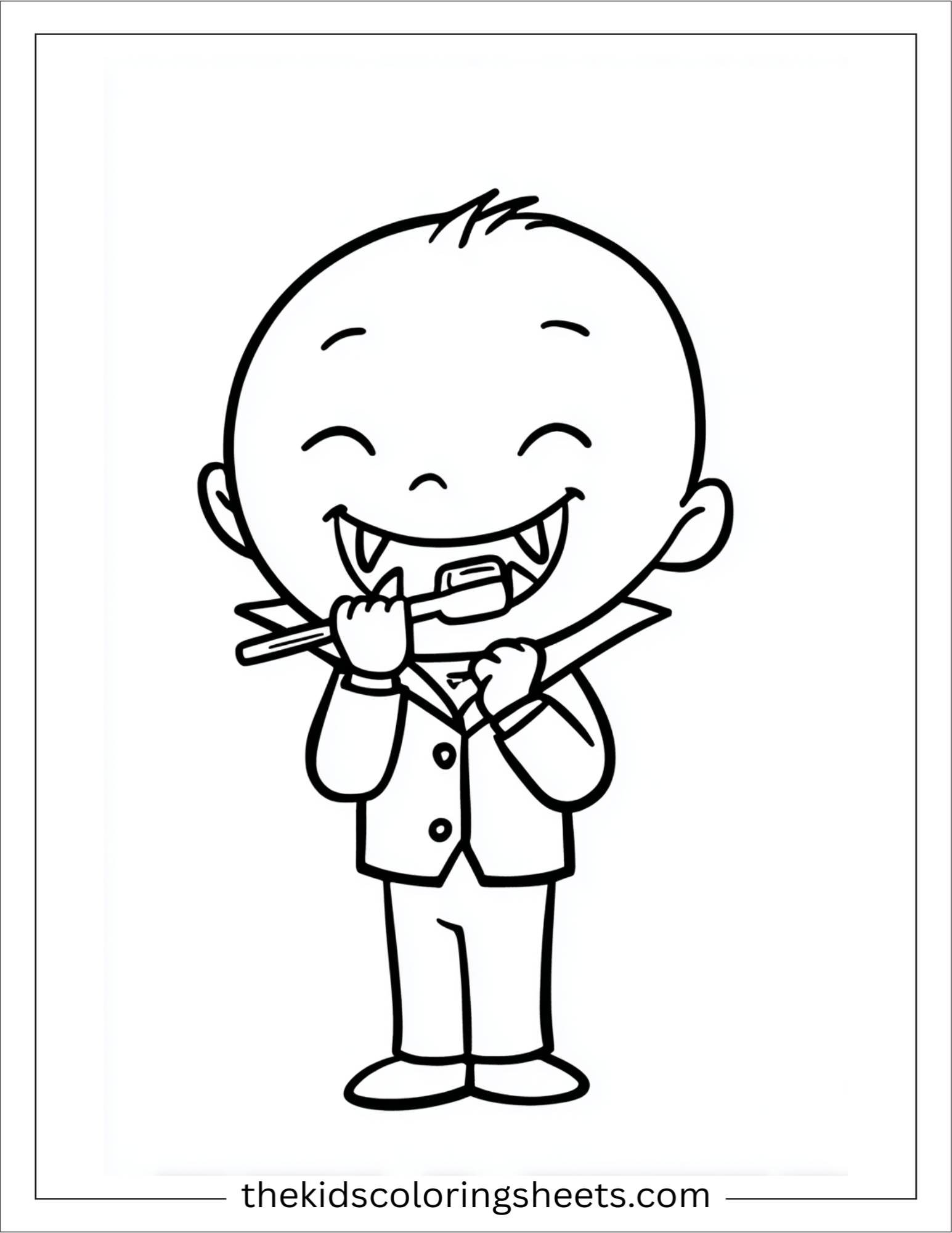 At Halloween, vampire brushing his fangs