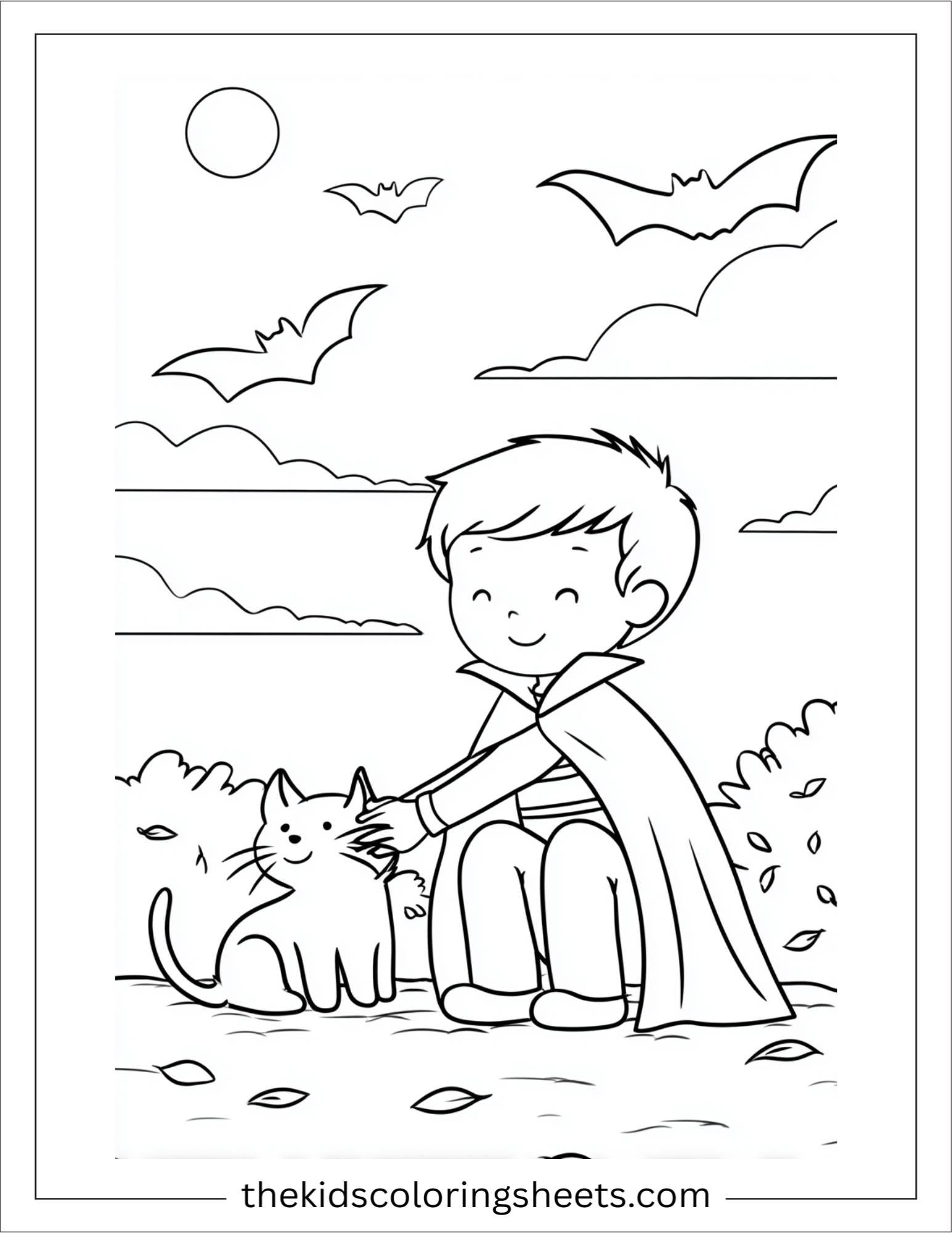 At Halloween, vampire petting a black cat