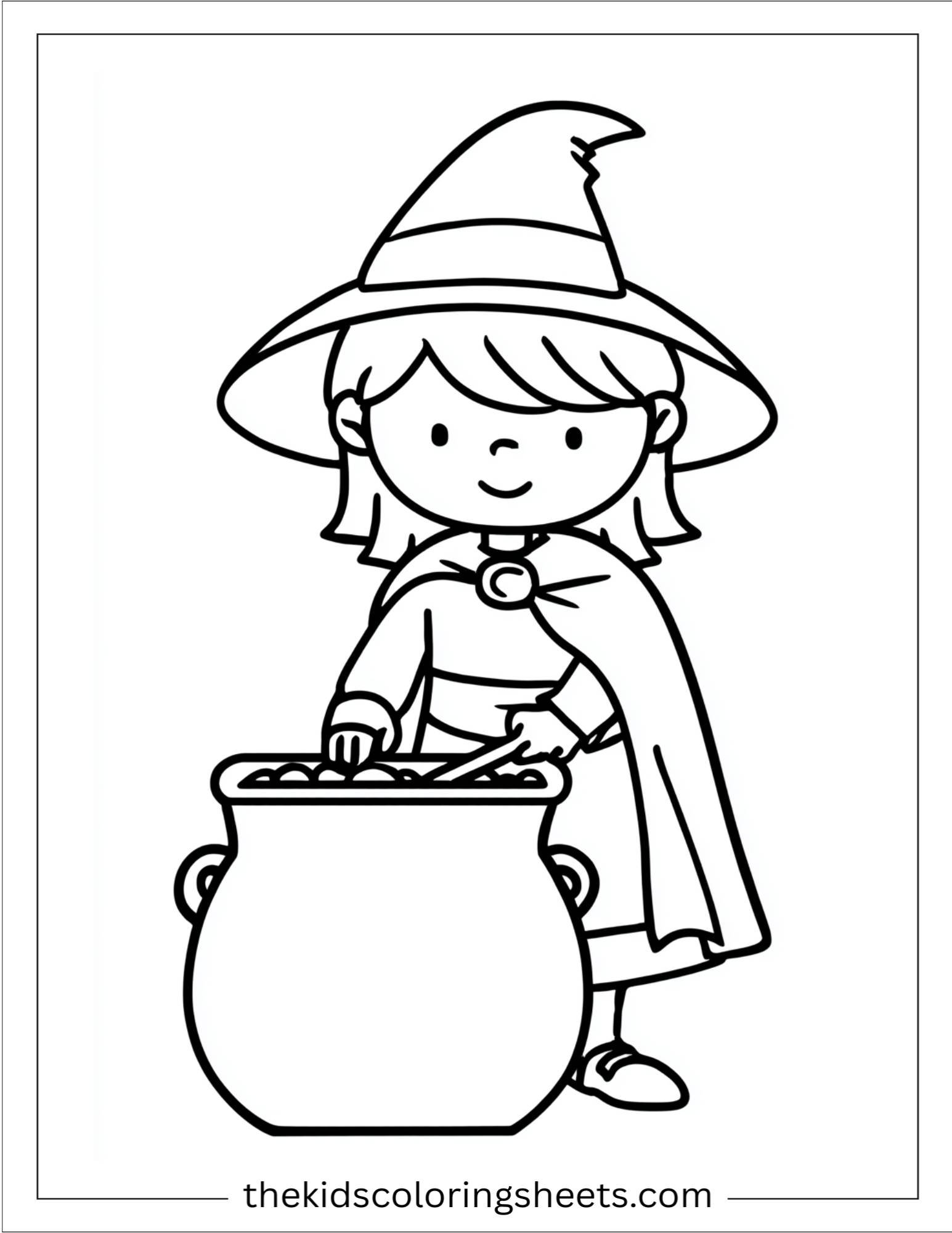 At Halloween, witch cooking in a cauldron