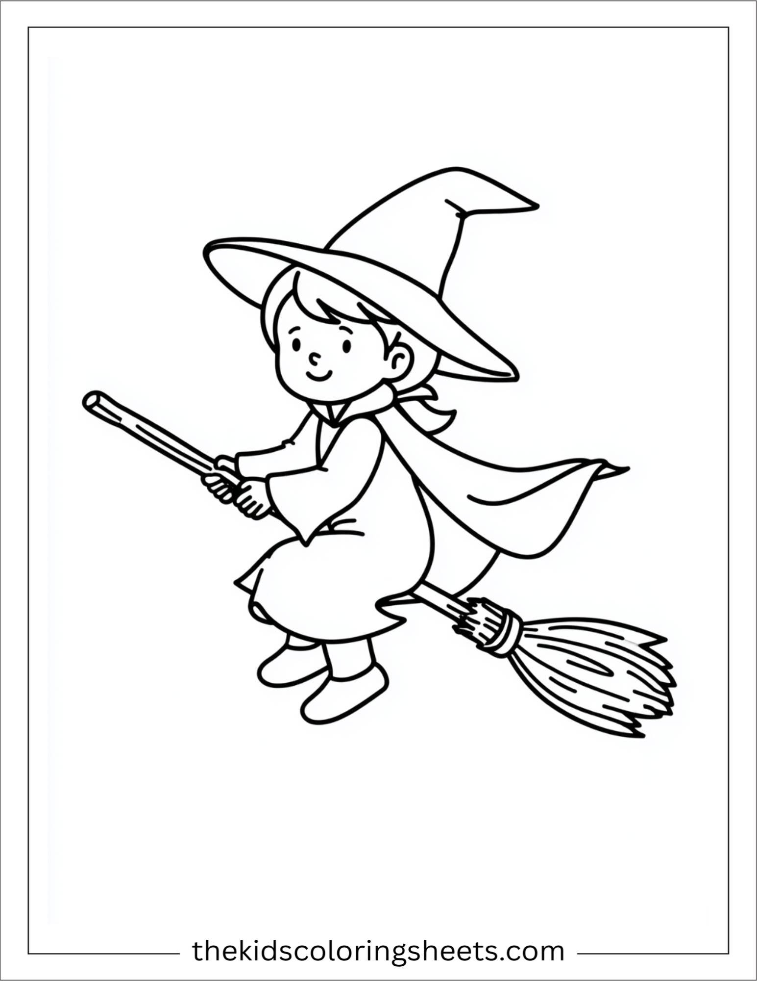 At Halloween, witch flying on a broomstick