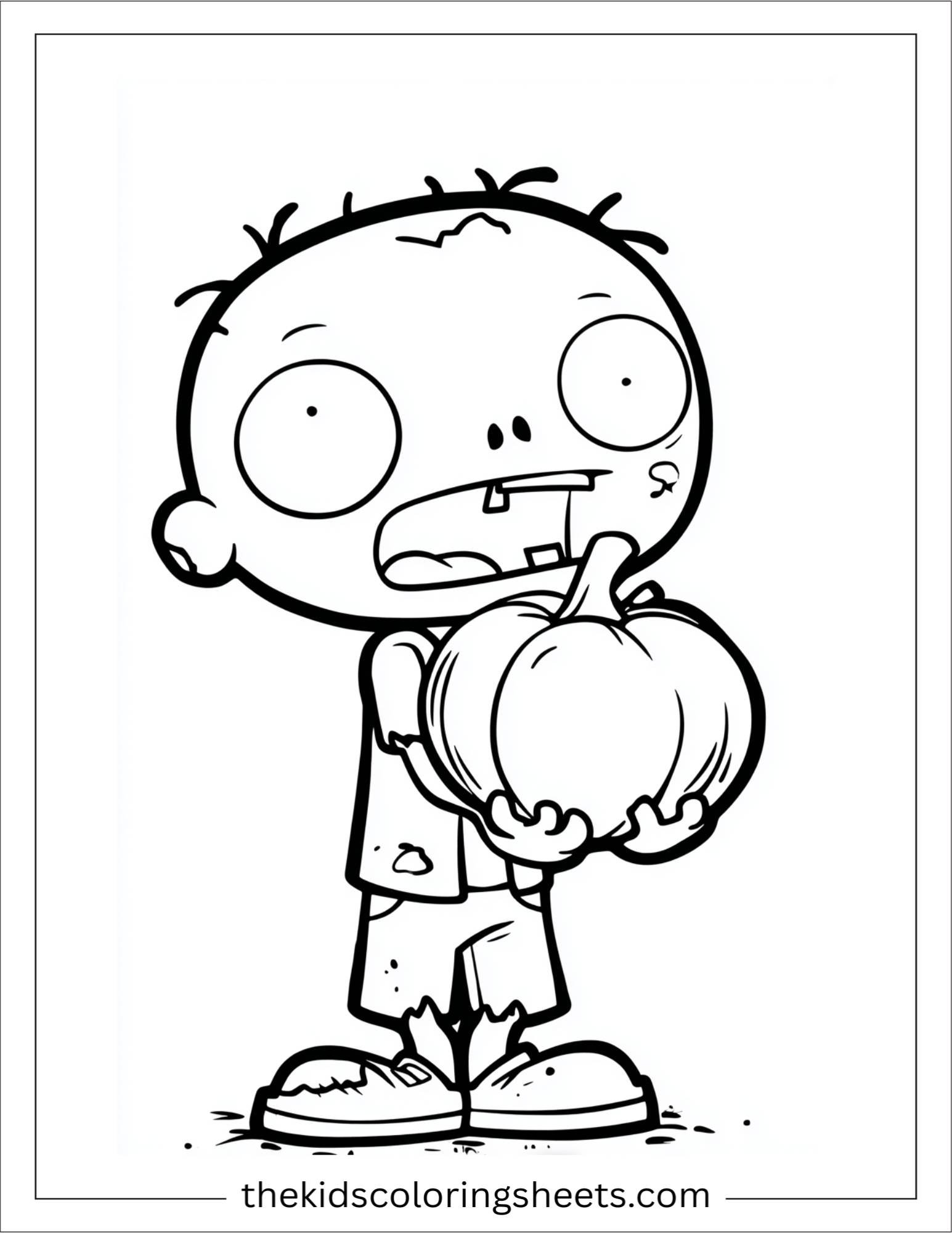 At Halloween, zombie playing with a pumpkin