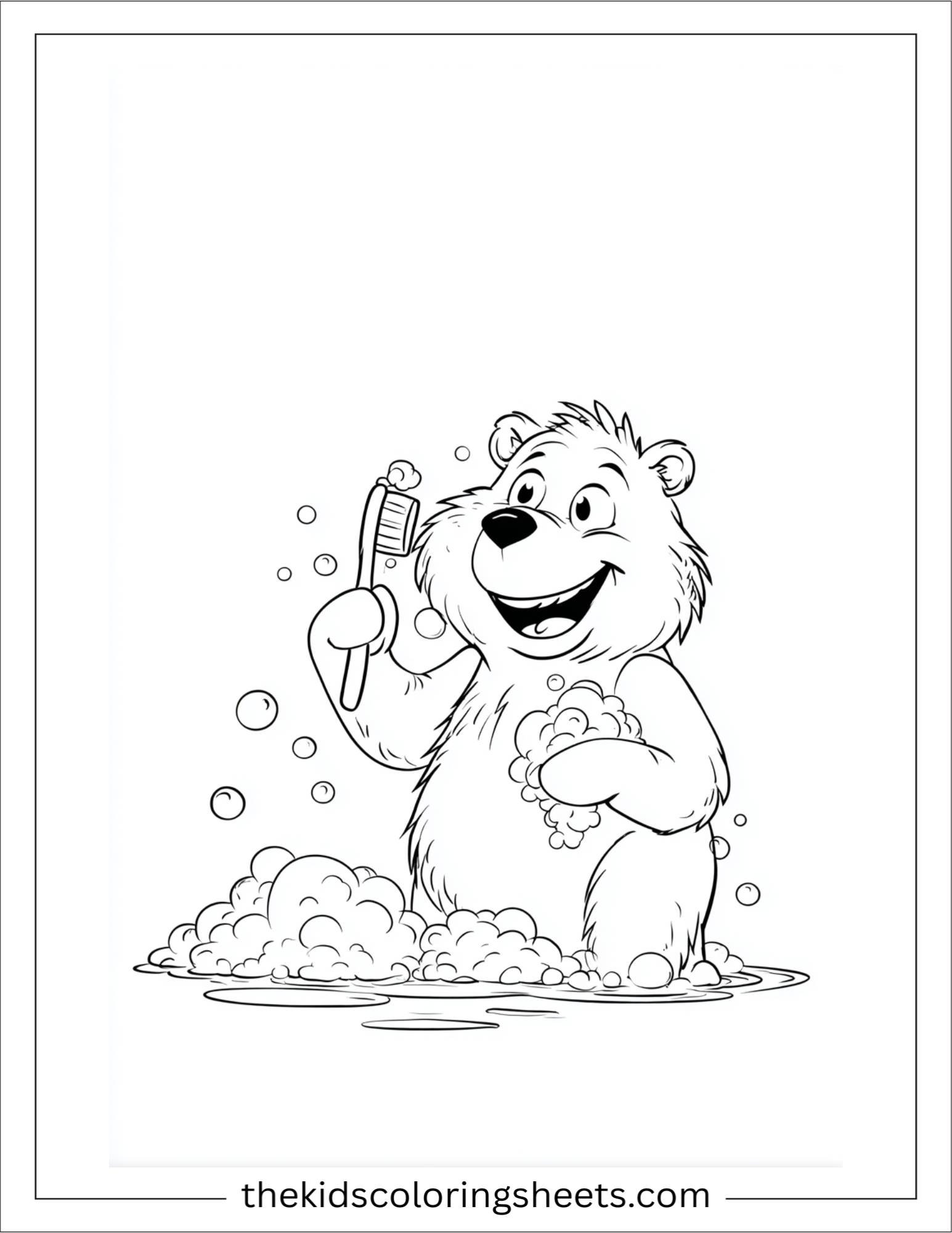 Bear brushing teeth with too much foam