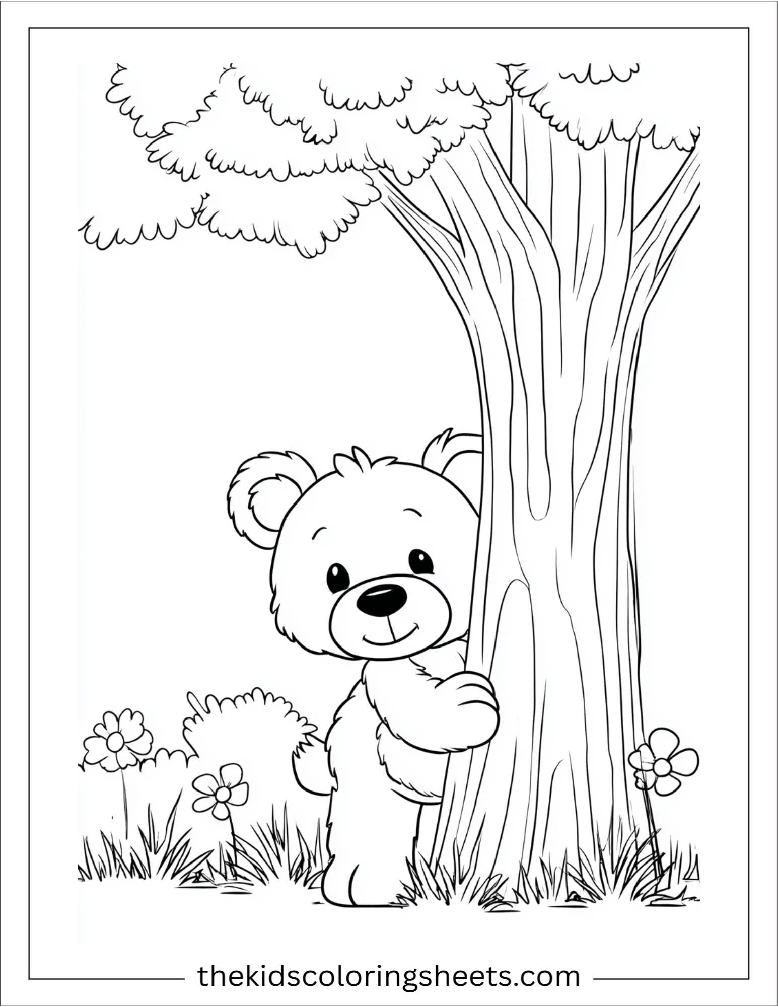 Bear hiding behind a tree