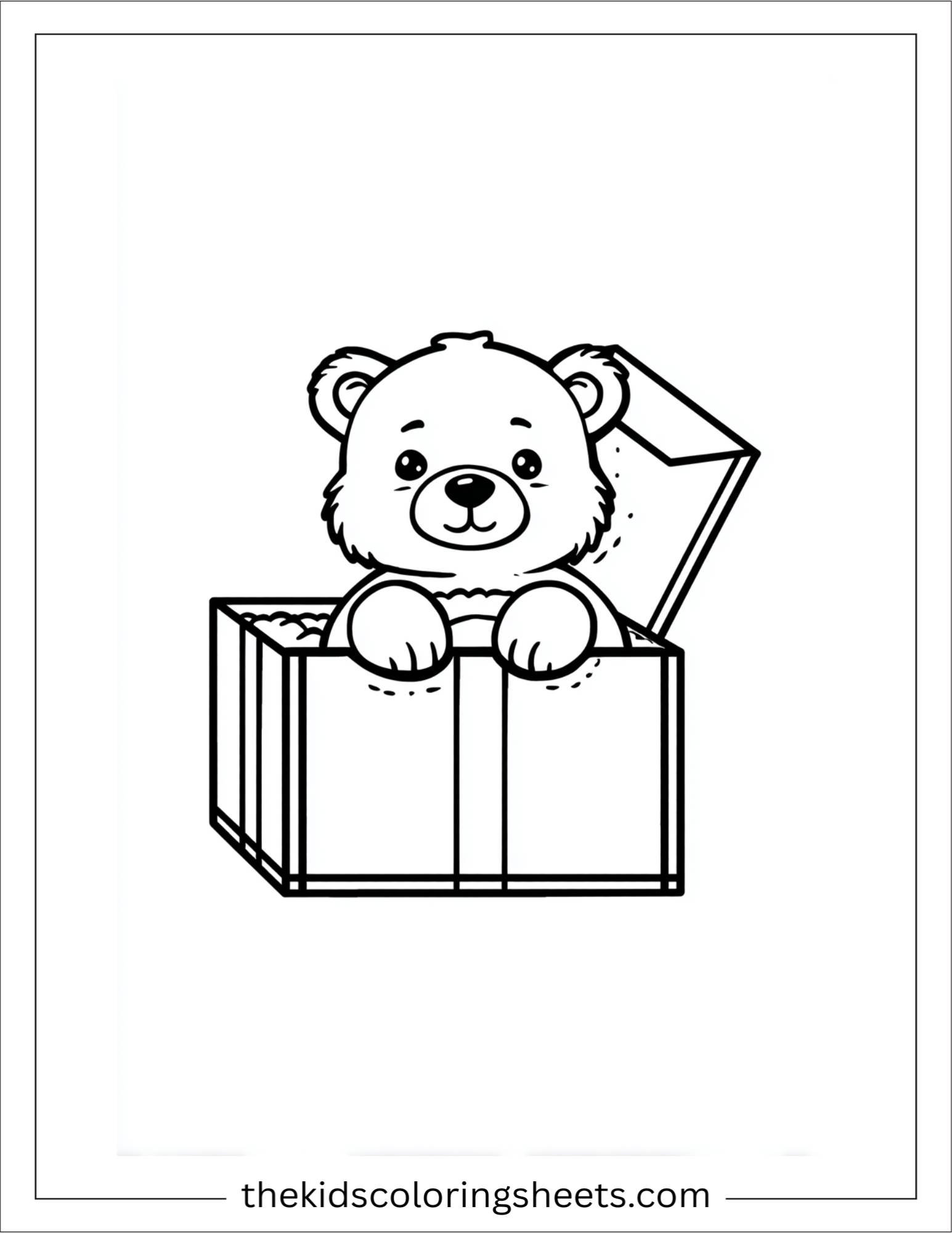 Bear popping out of a gift box