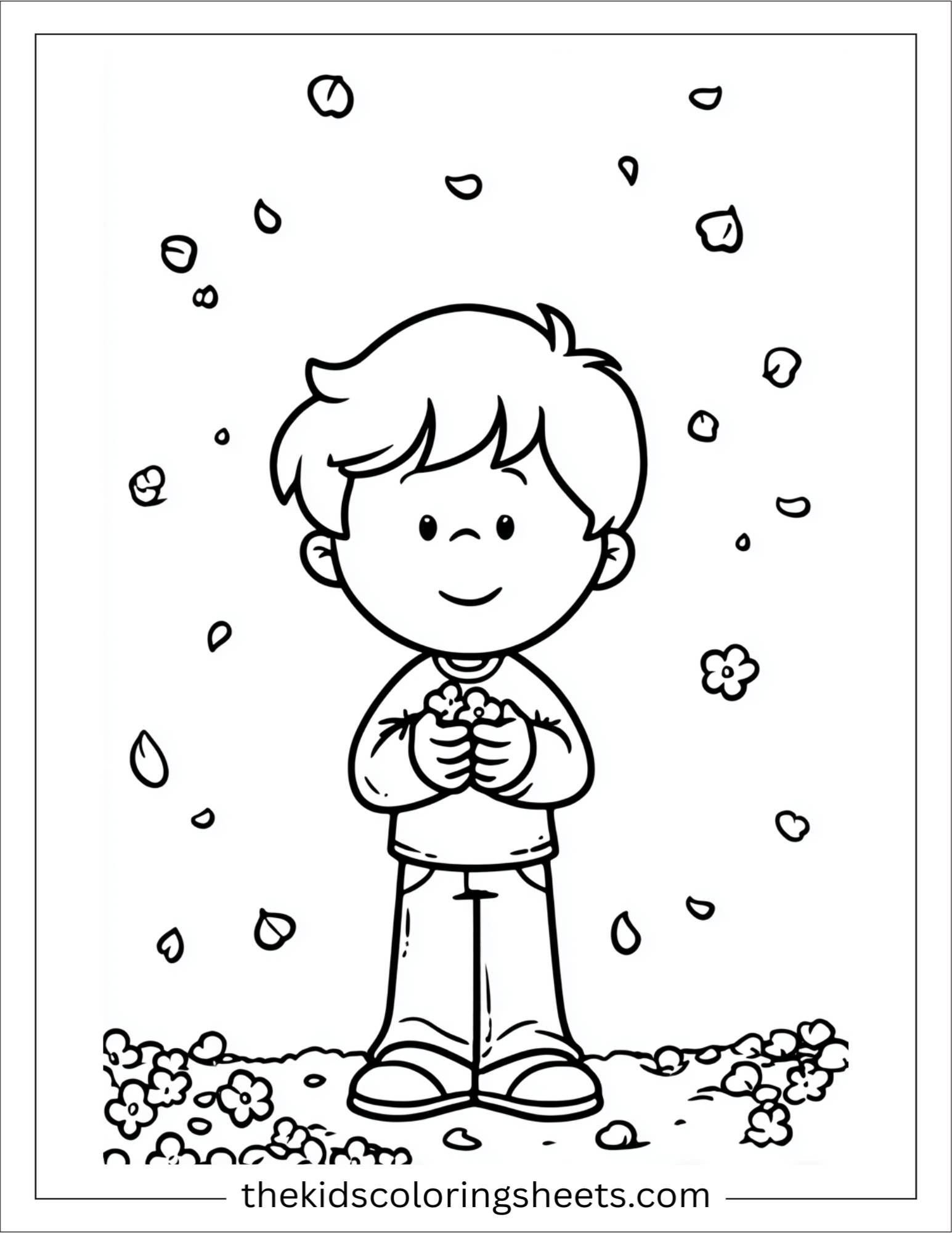 Boy Collecting Fallen Petals