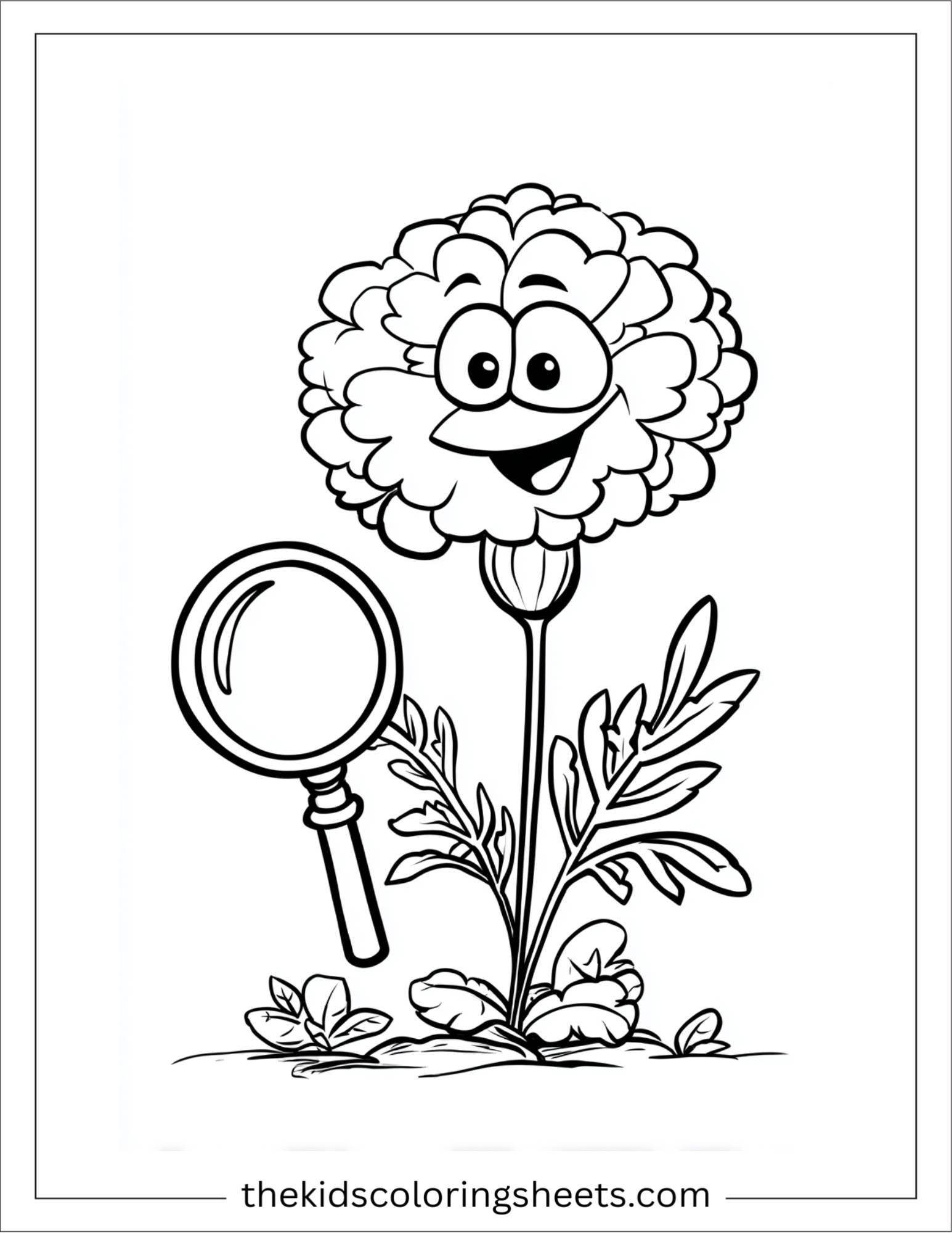 Curious marigold with magnifier