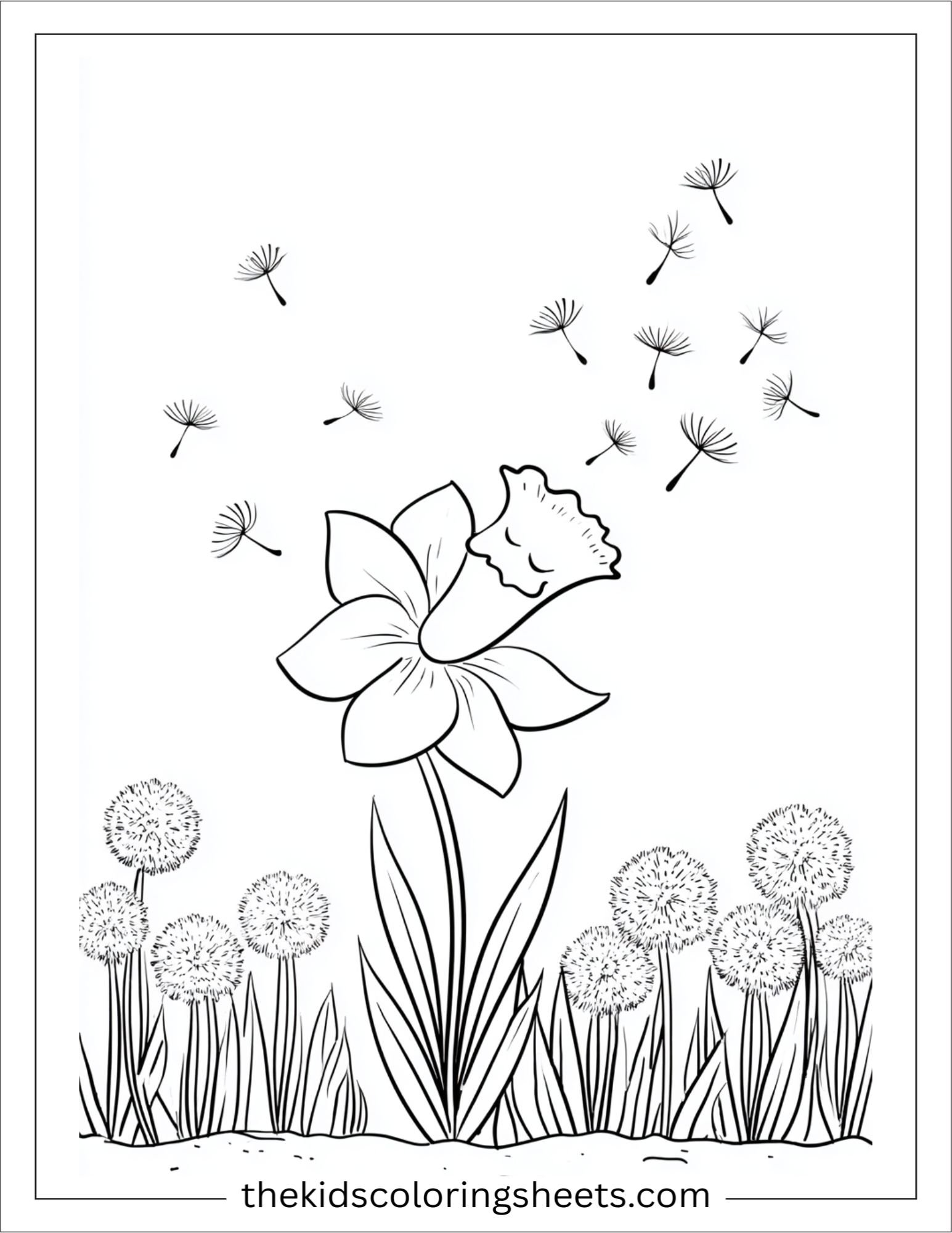 Daffodil blowing dandelions