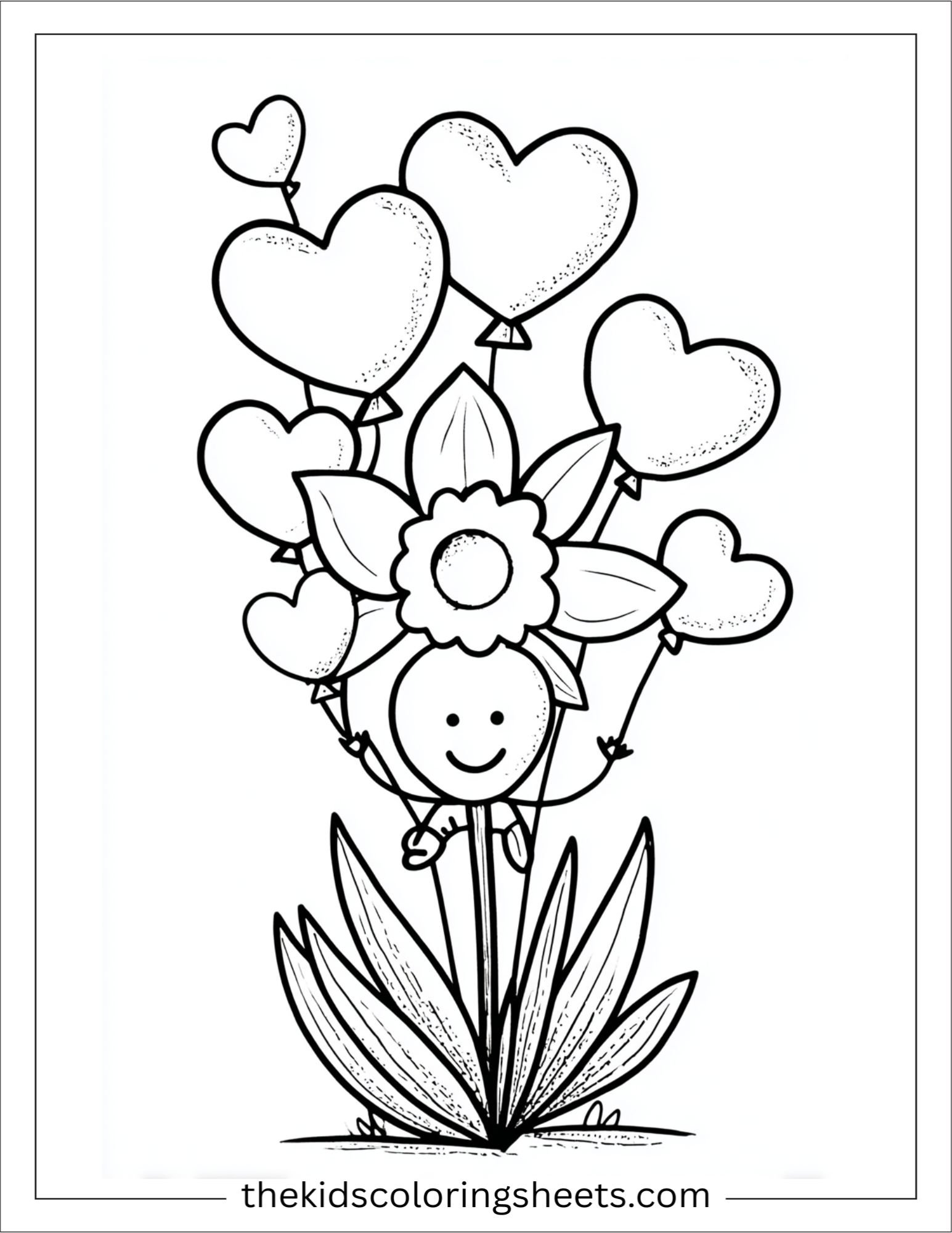 Daffodil holding heart balloons