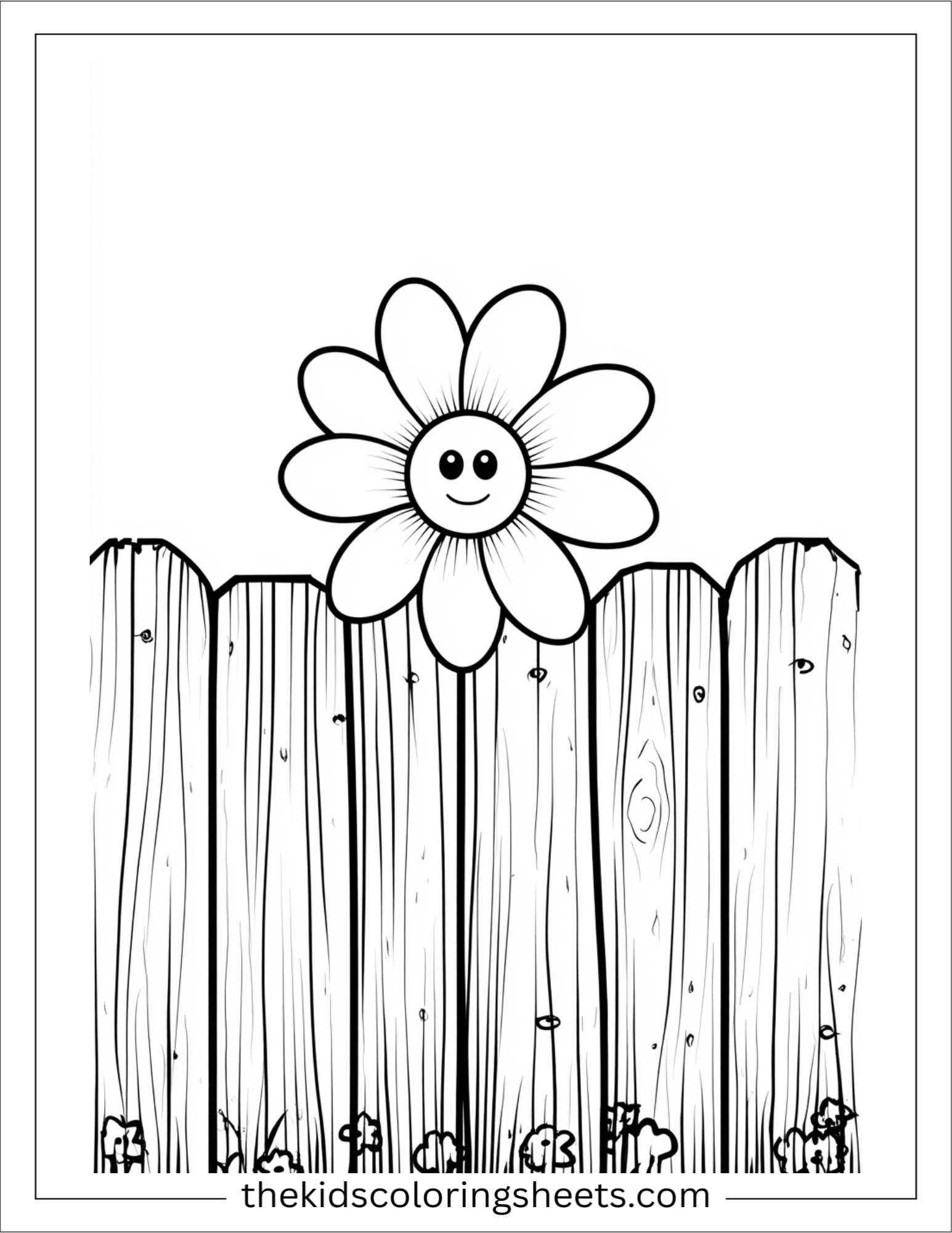 Daisy peeking through a wooden fence