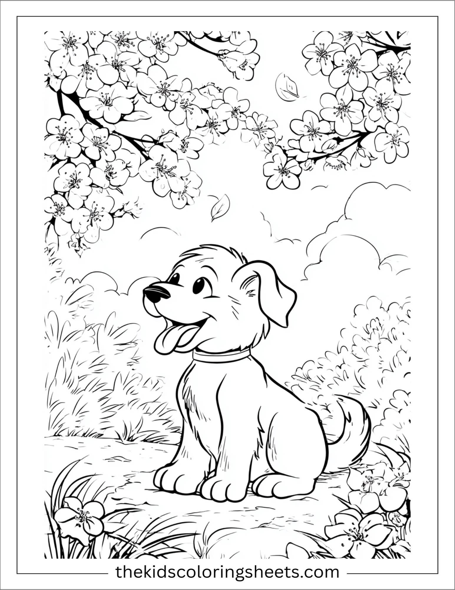 Dog Playing in Blossom Field