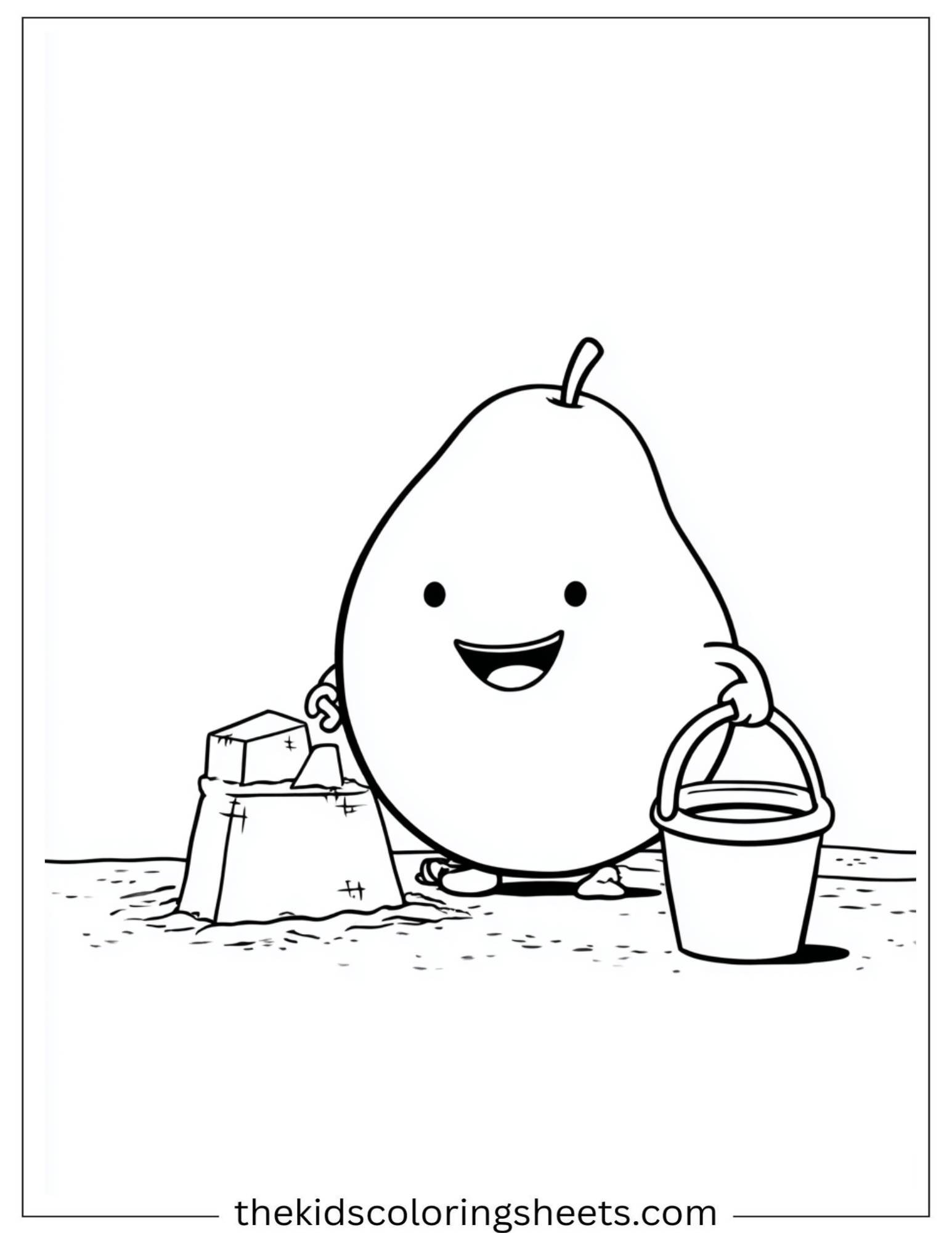 Mango building a sandcastle