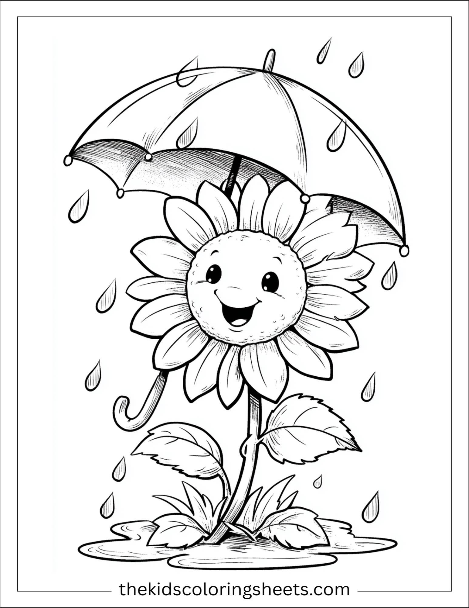 Sunflower holding umbrella in rain