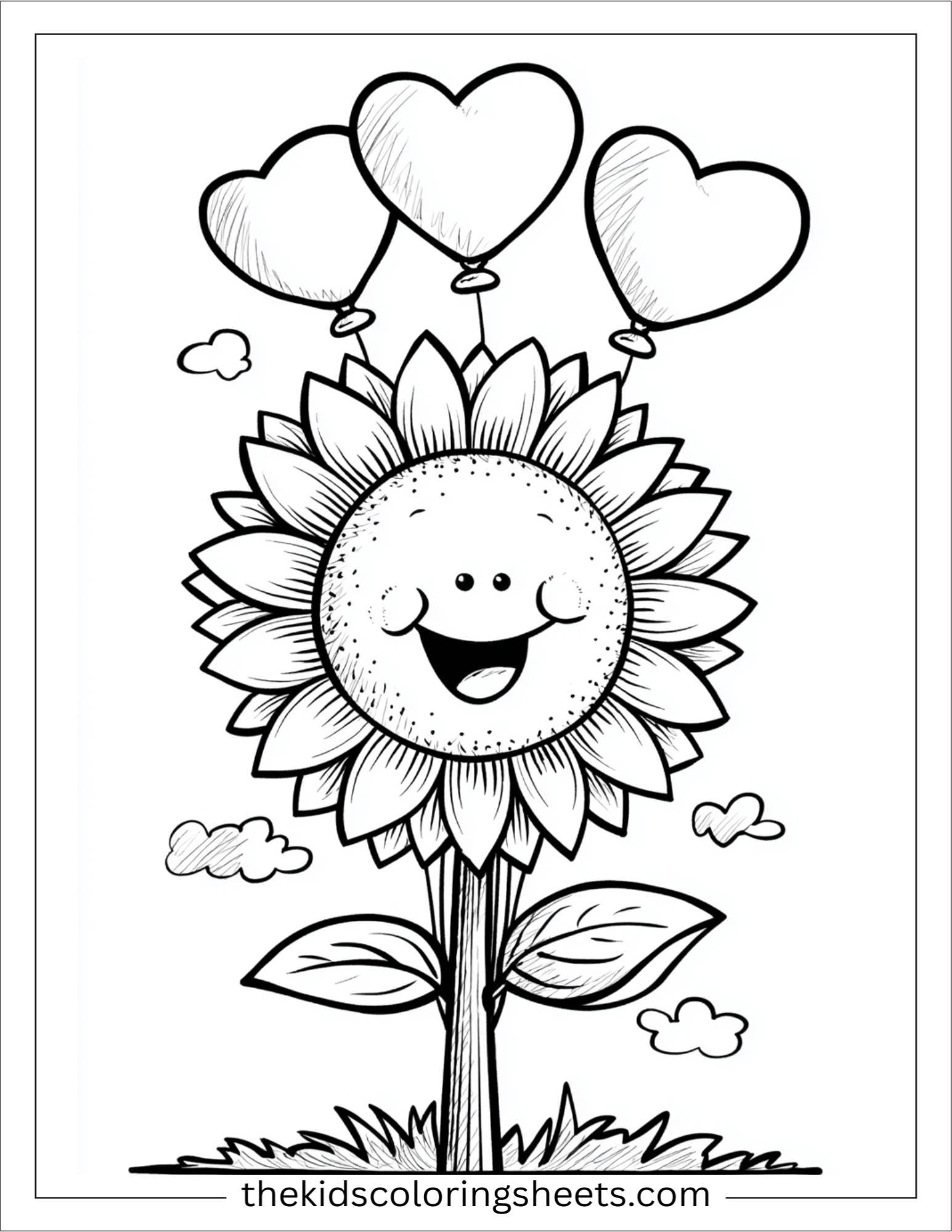 Sunflower with Heart Balloons