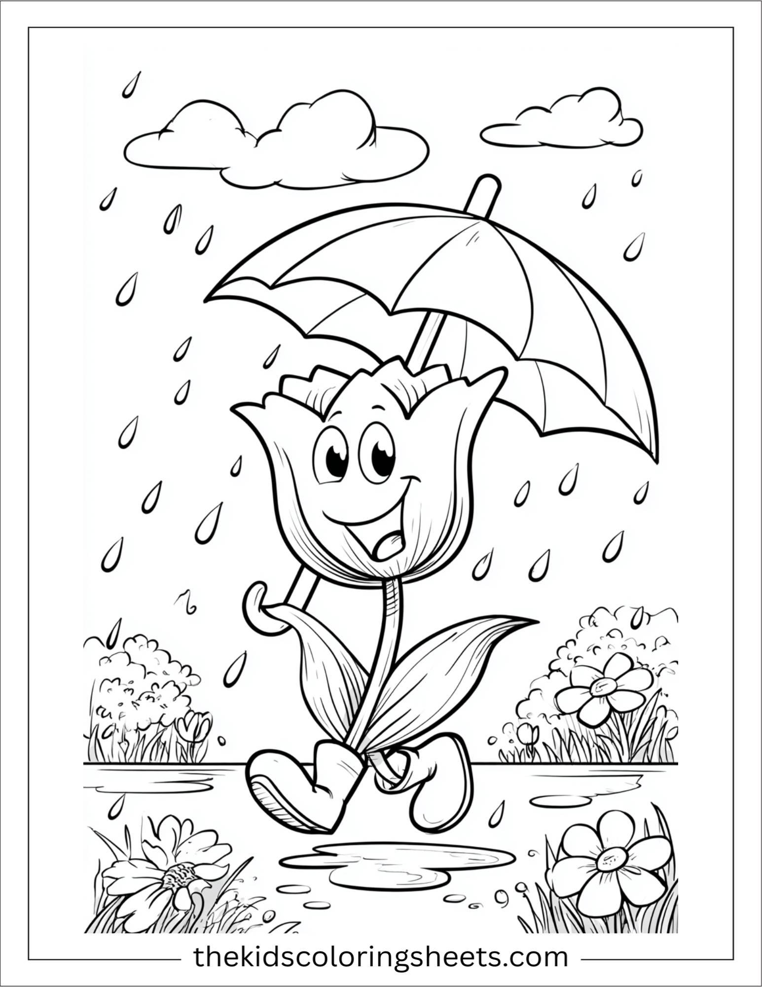 Tulip playing in garden rain