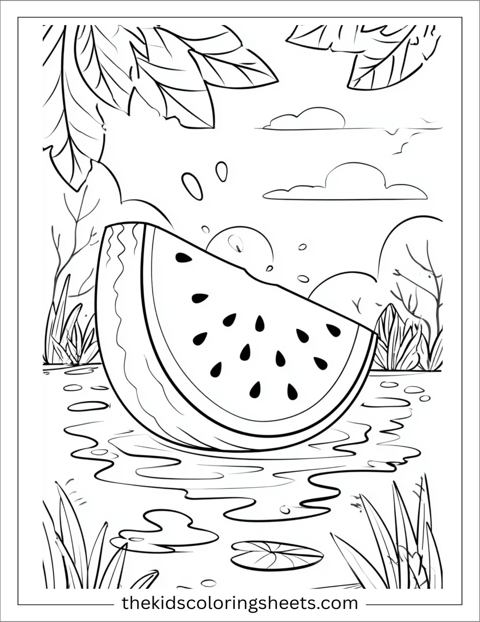Watermelon jumping in puddle