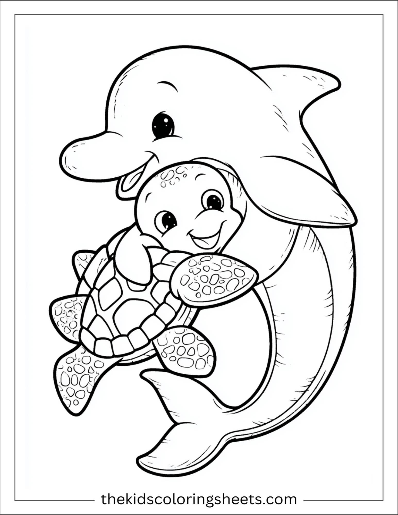 dolphin hugging a turtle