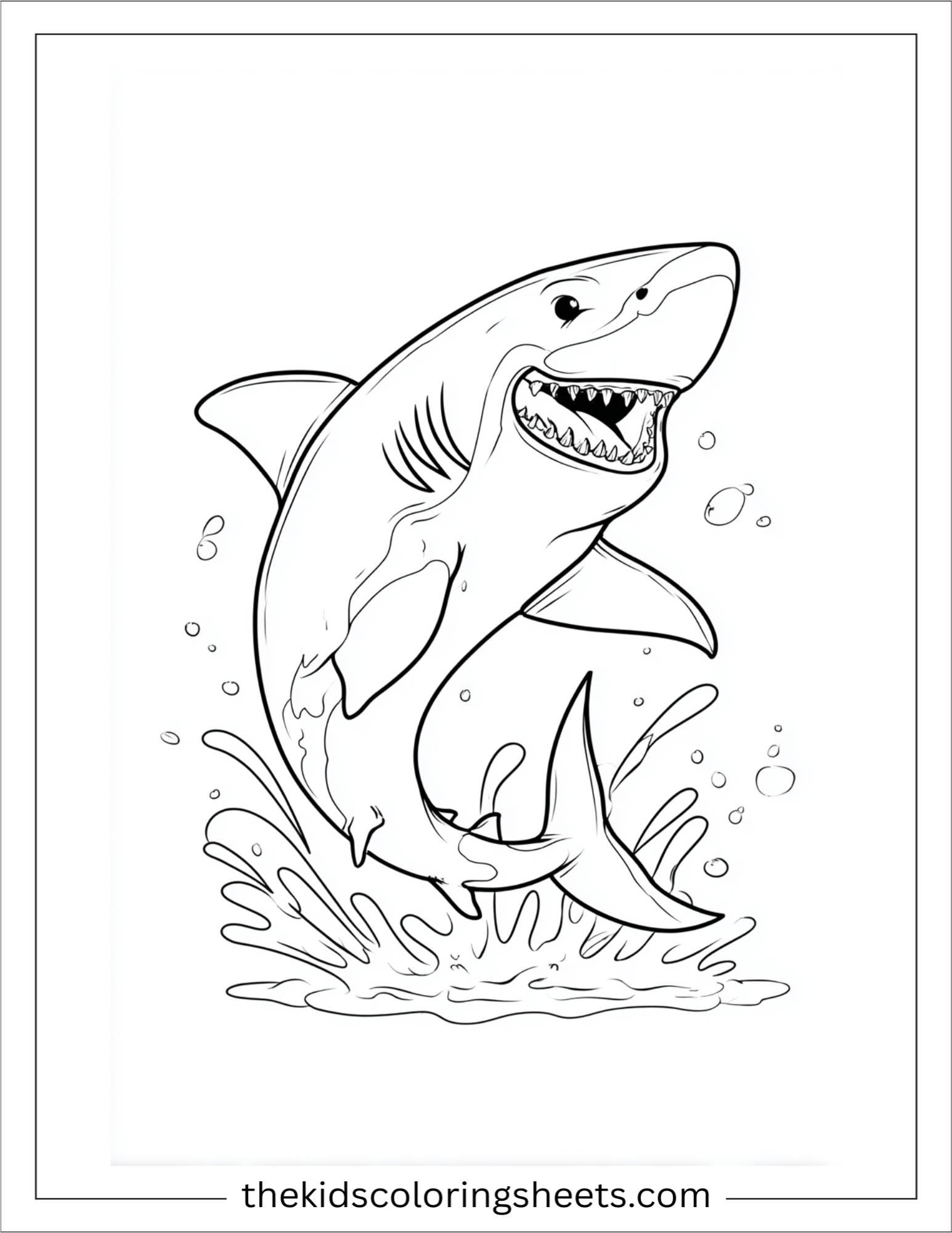 kids coloring sheet of Shark flipping in the air